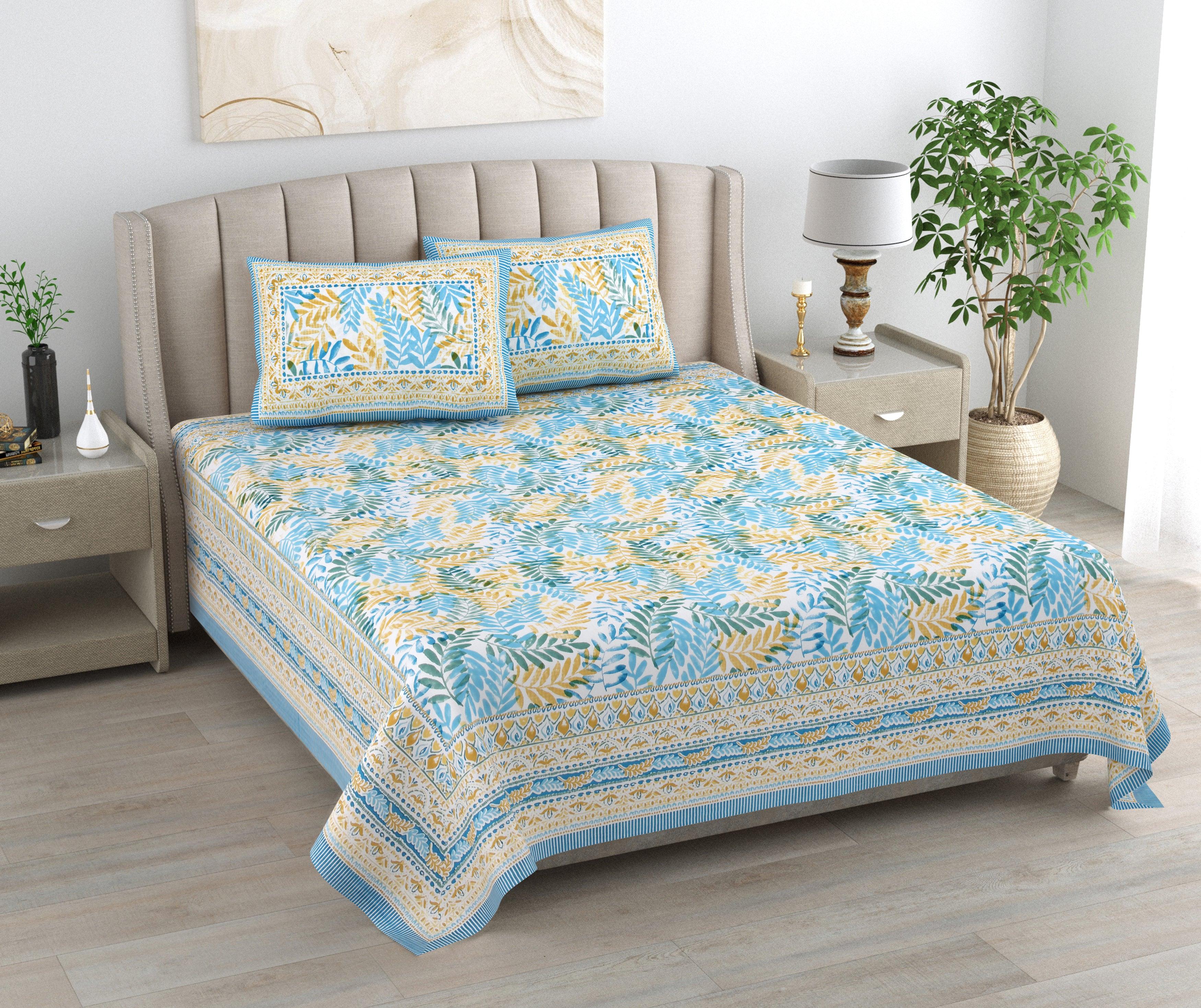 Mahanadi 310 TC Cotton Bed Sheet with 2 Pillow Covers - Printed
