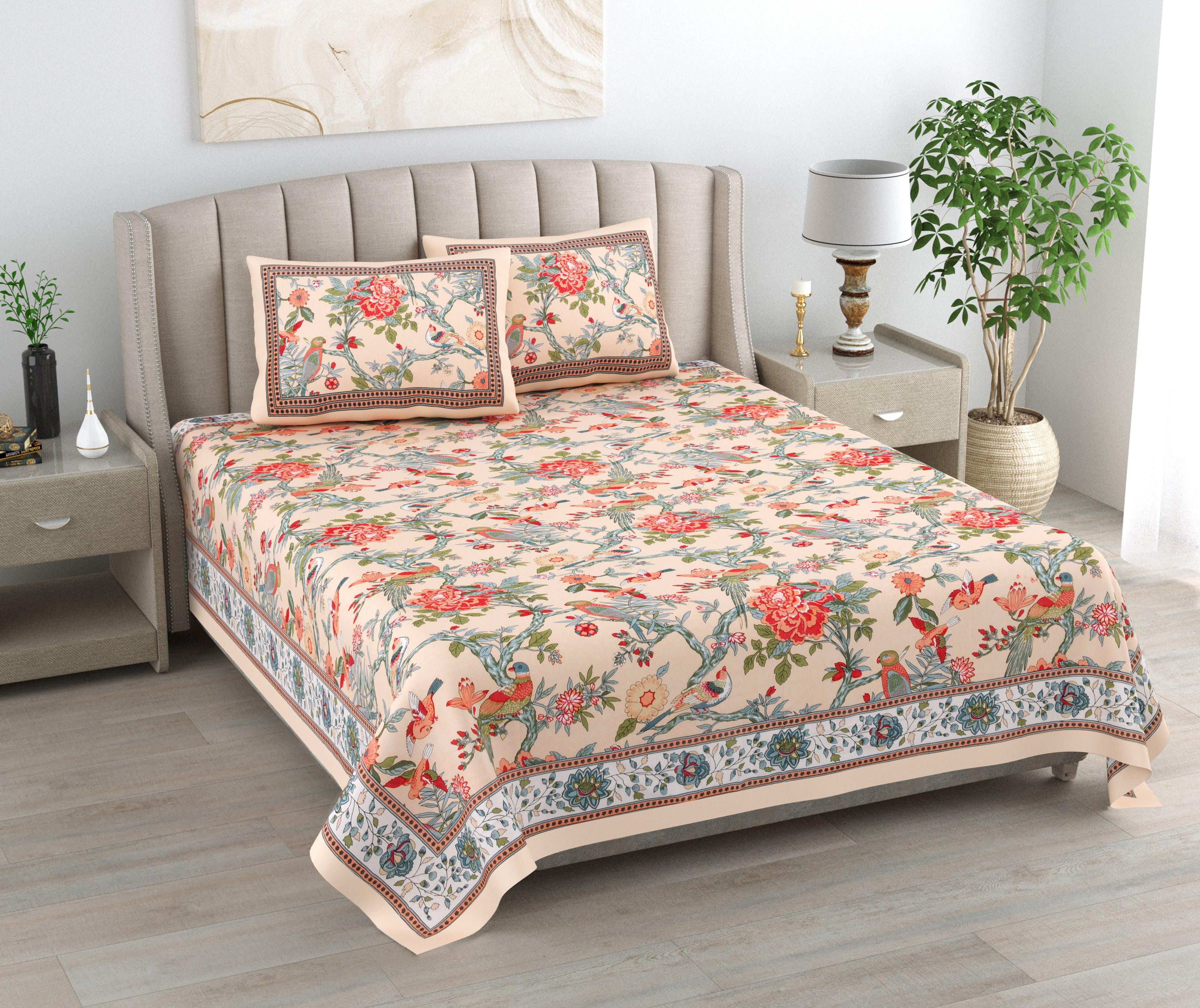 Mahanadi 310 TC Cotton Bed Sheet with 2 Pillow Covers - Printed