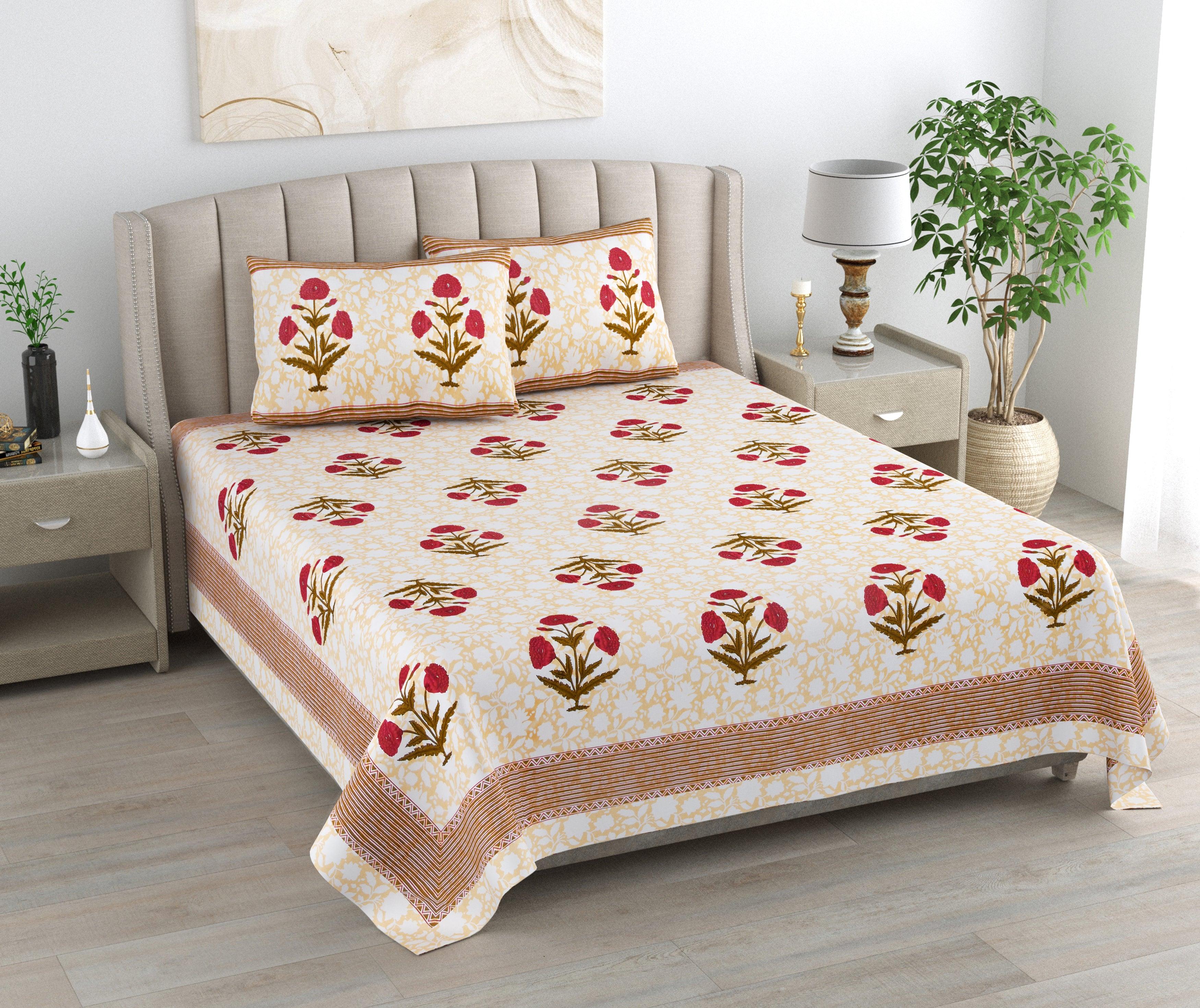 Mahanadi 310 TC Cotton Bed Sheet with 2 Pillow Covers - Printed