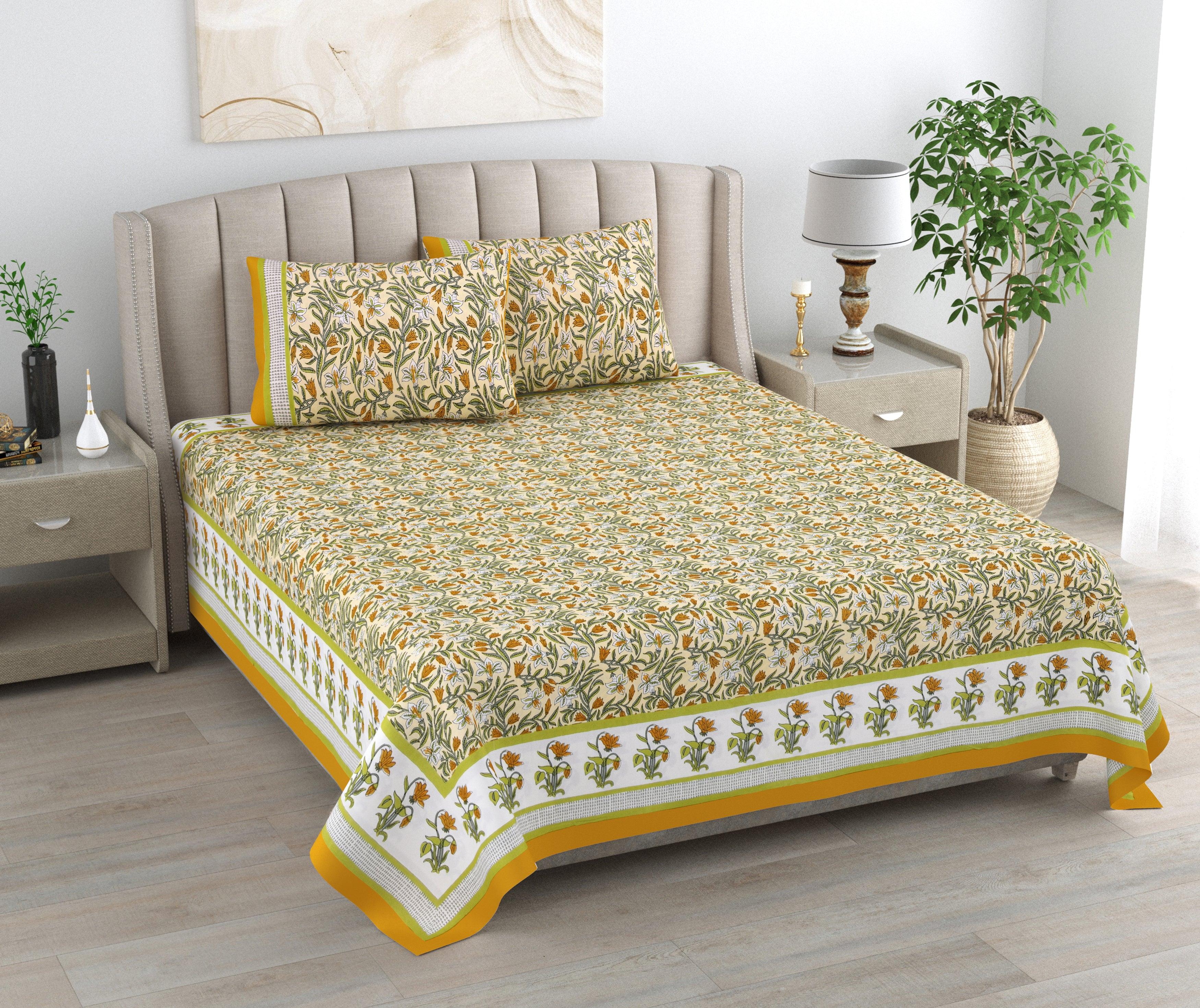 Mahanadi 310 TC Cotton Bed Sheet with 2 Pillow Covers - Printed