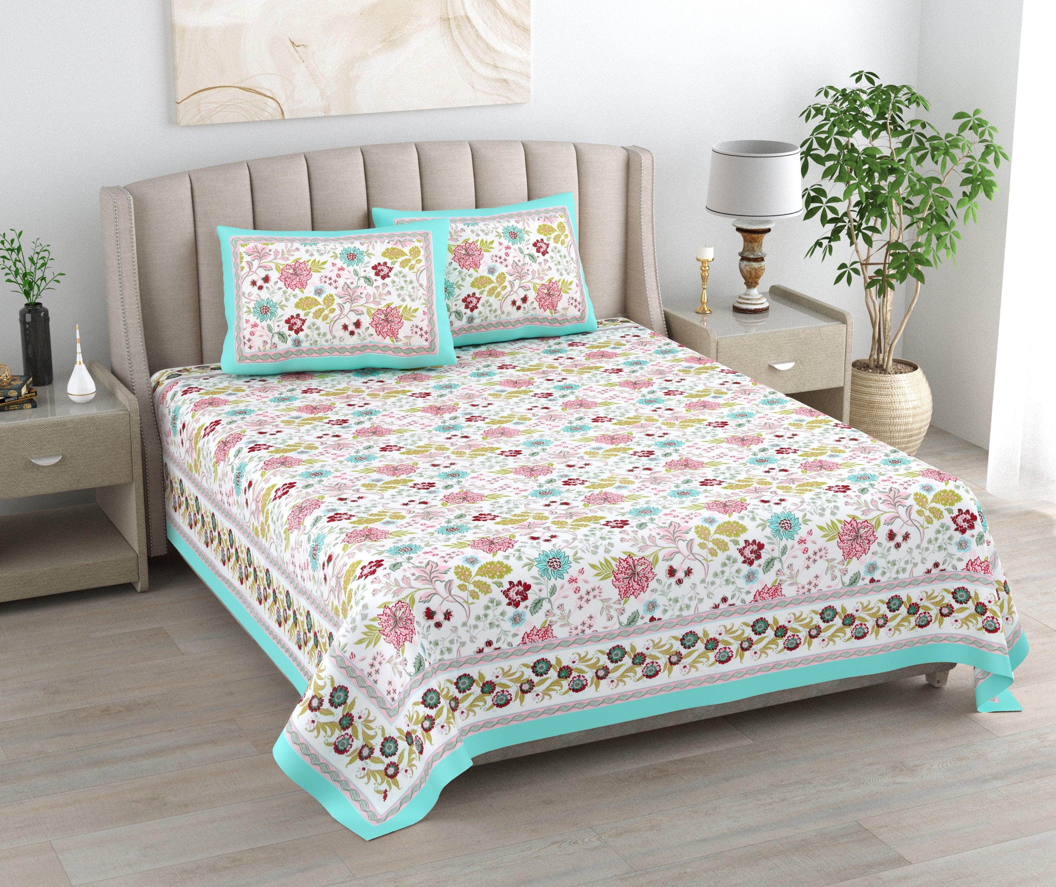 Mahanadi 310 TC Cotton Bed Sheet with 2 Pillow Covers - Printed
