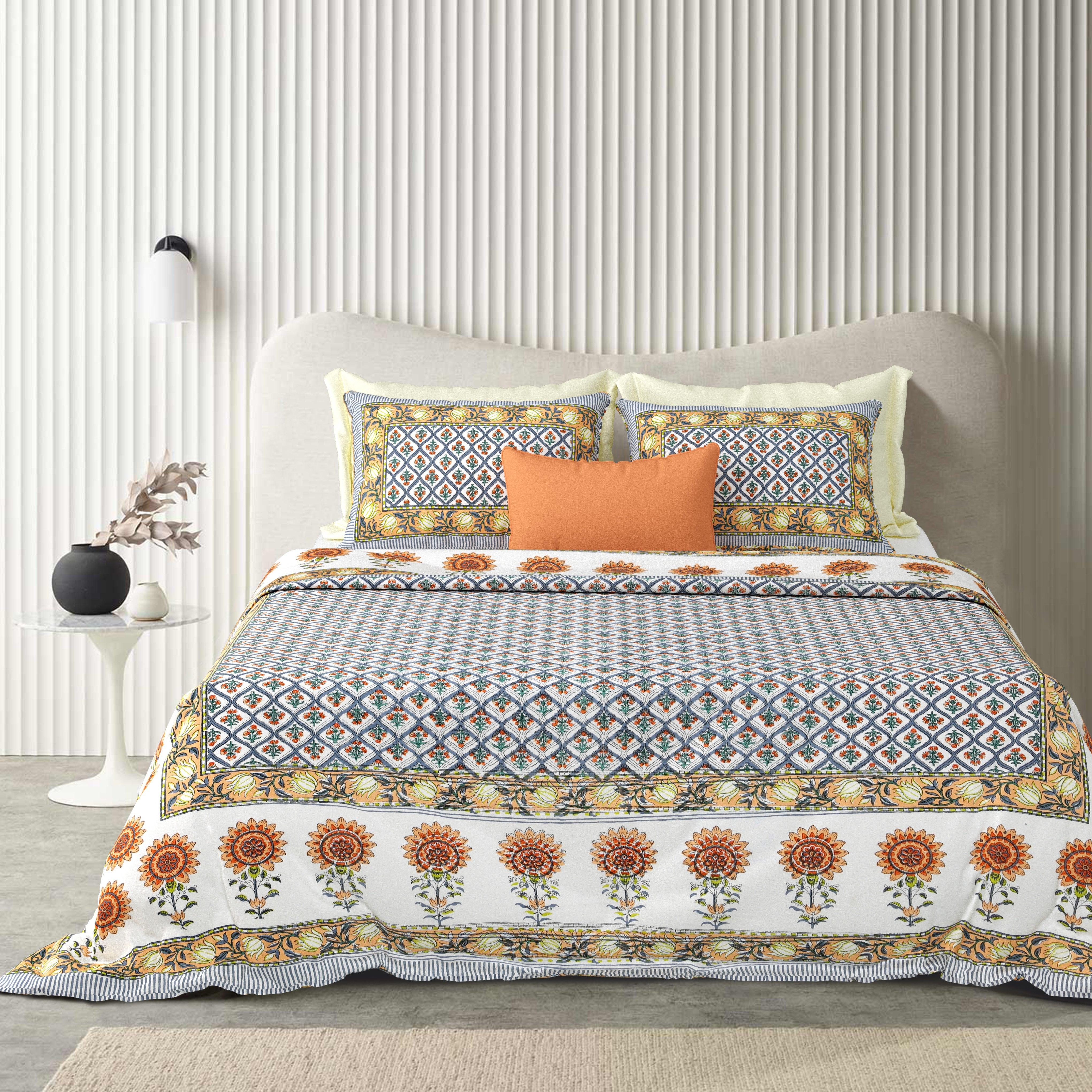 Tista 310 TC Cotton Bed Sheet with 2 Pillow Covers - Printed