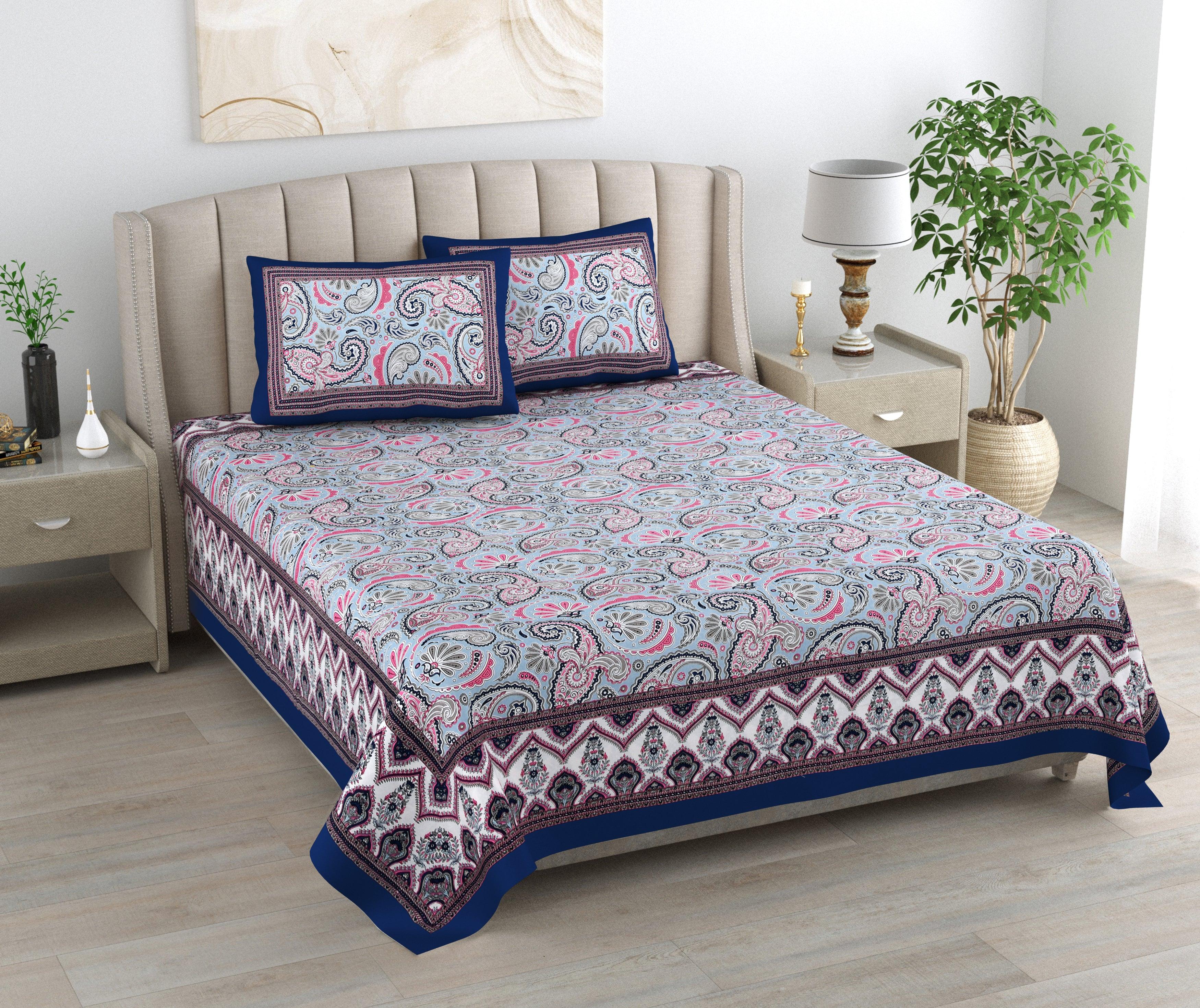 Mahanadi 310 TC Cotton Bed Sheet with 2 Pillow Covers - Printed