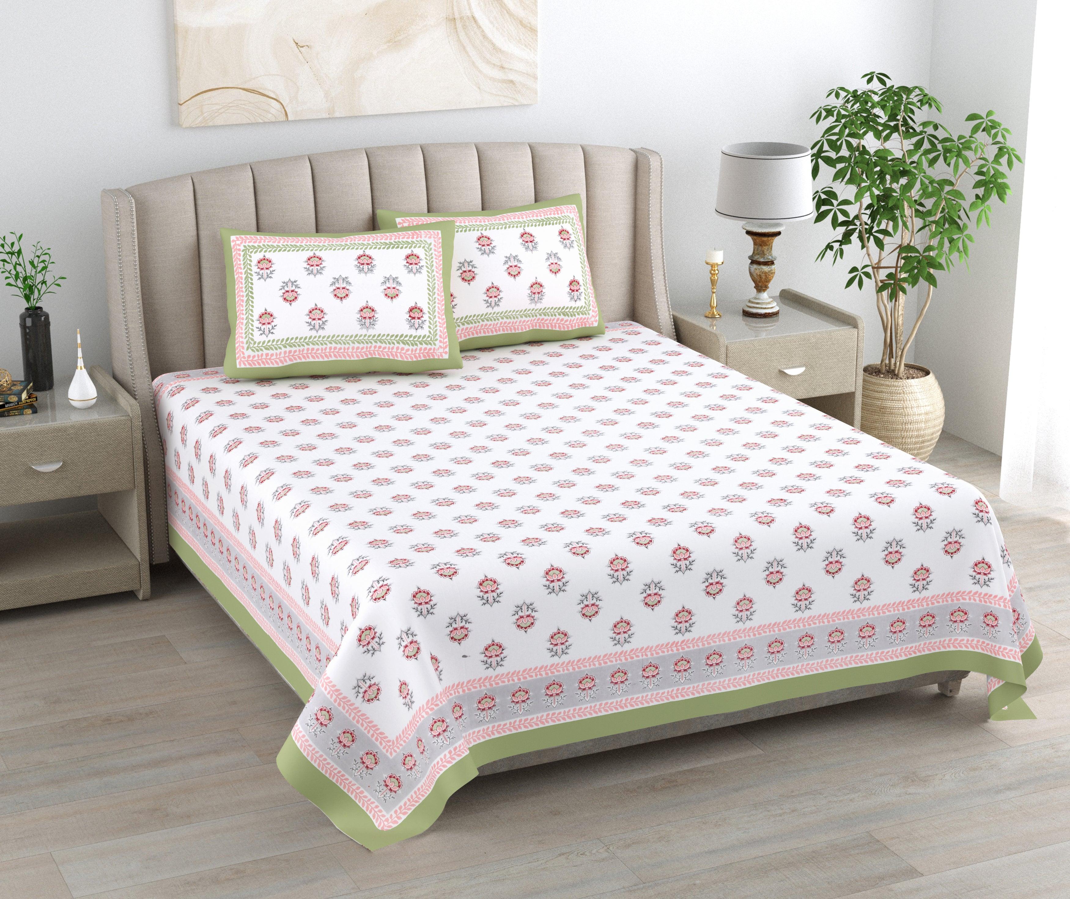 Mahanadi 310 TC Cotton Bed Sheet with 2 Pillow Covers - Printed
