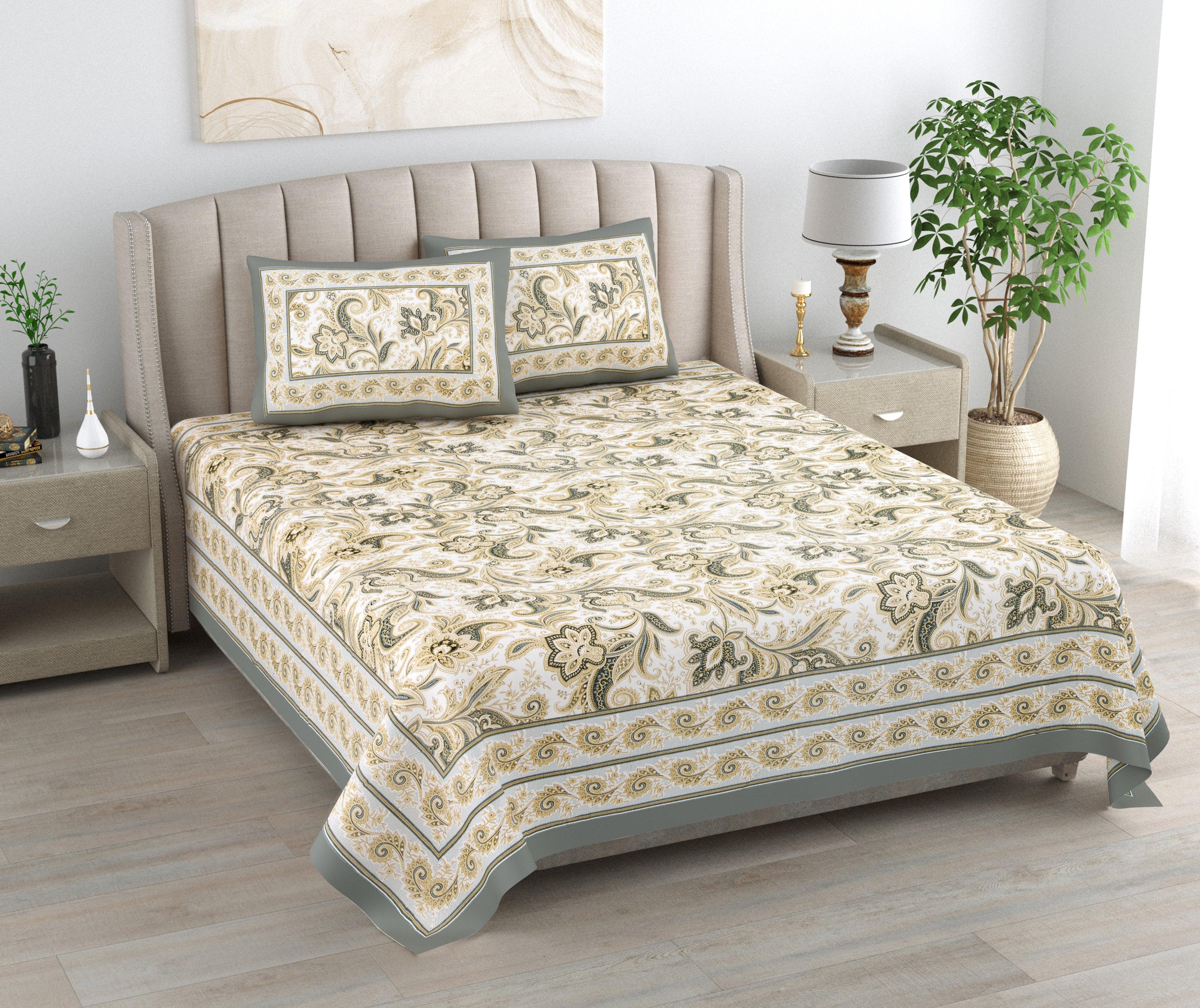 Mahanadi 310 TC Cotton Bed Sheet with 2 Pillow Covers - Printed