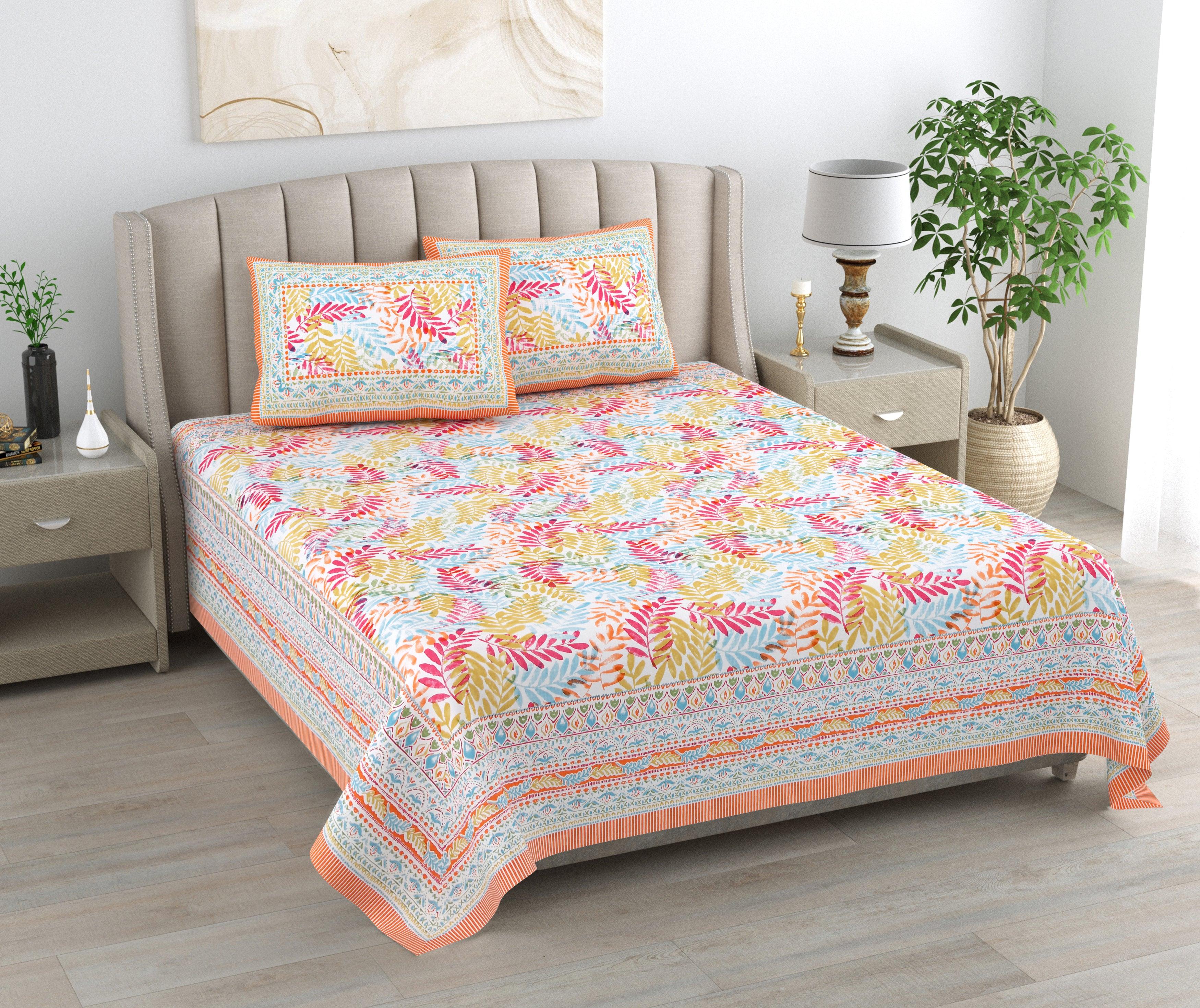 Mahanadi 310 TC Cotton Bed Sheet with 2 Pillow Covers - Printed