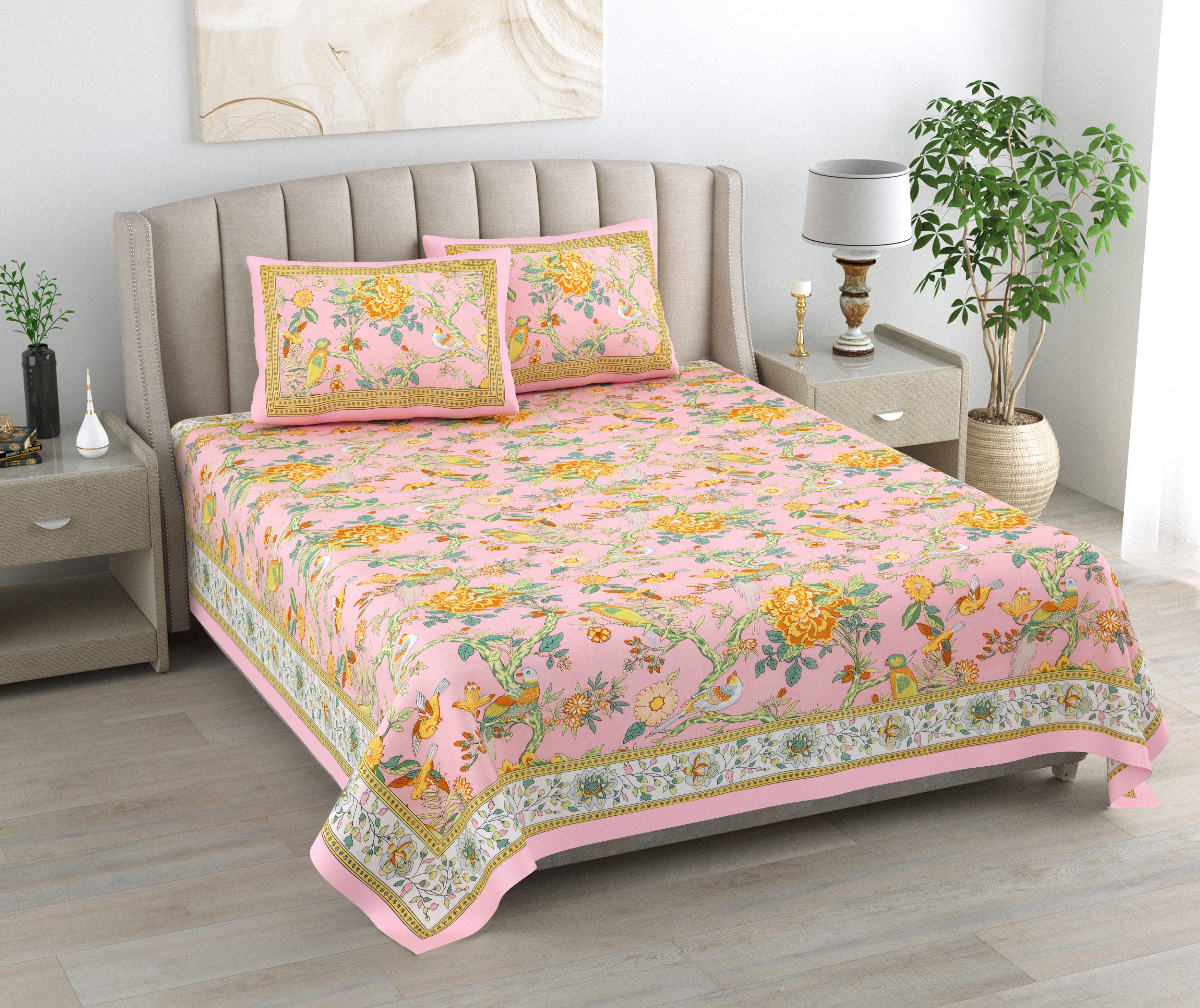 Mahanadi 310 TC Cotton Bed Sheet with 2 Pillow Covers - Printed