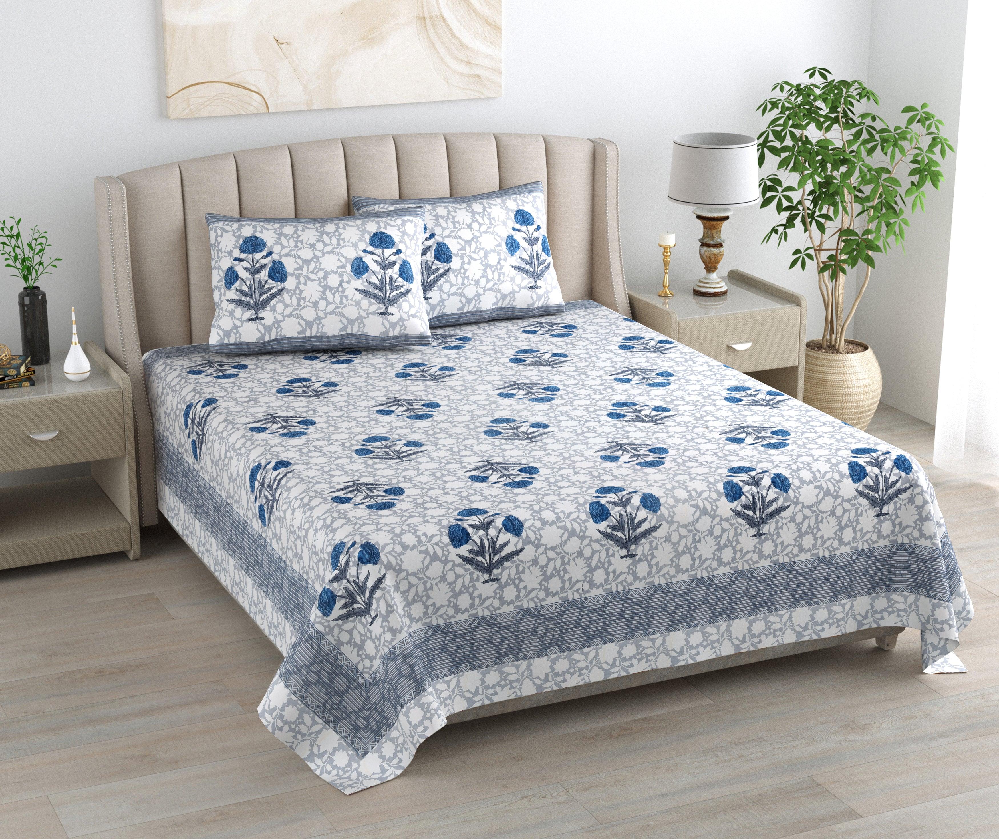 Mahanadi 310 TC Cotton Bed Sheet with 2 Pillow Covers - Printed