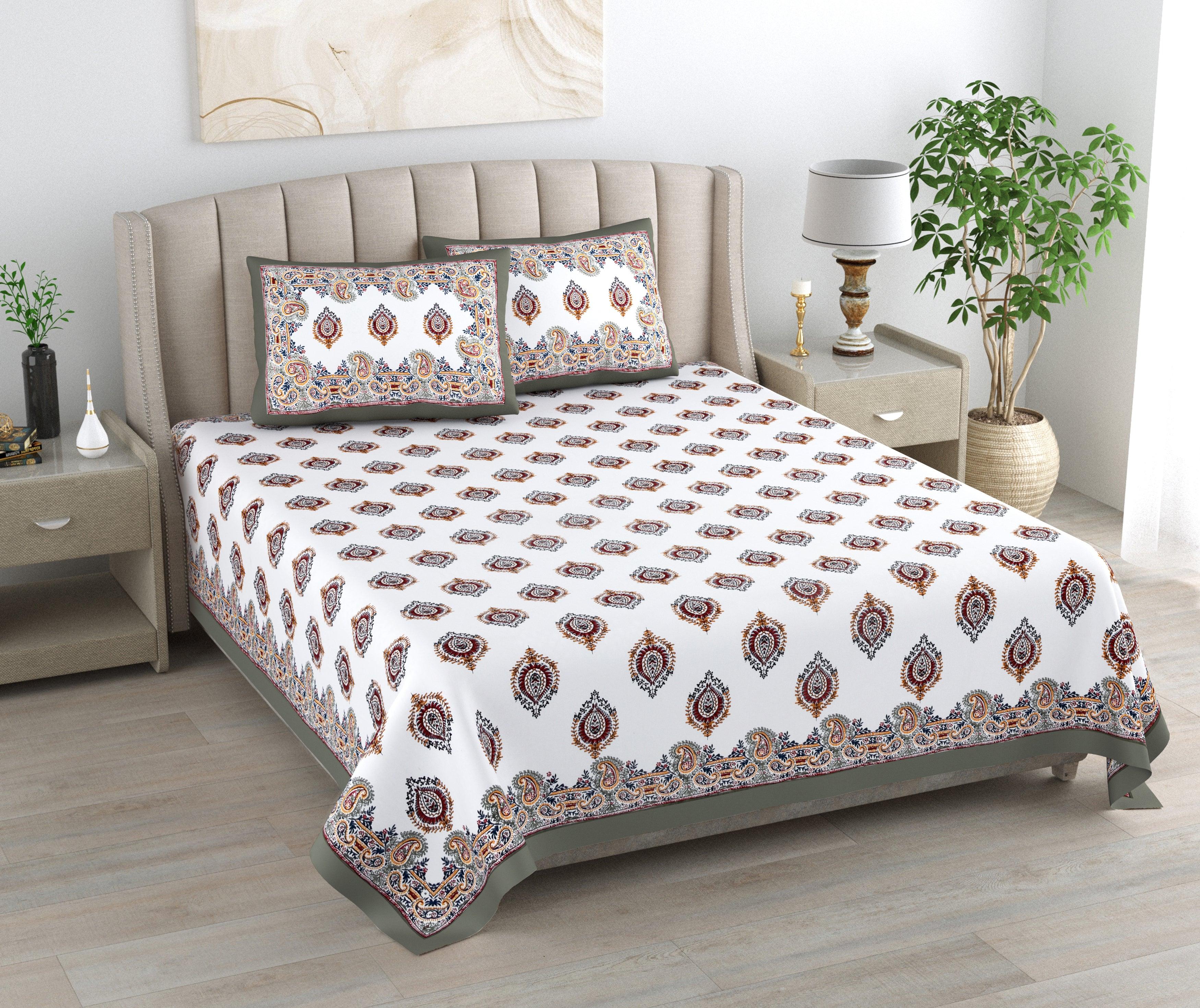 Mahanadi 310 TC Cotton Bed Sheet with 2 Pillow Covers - Printed