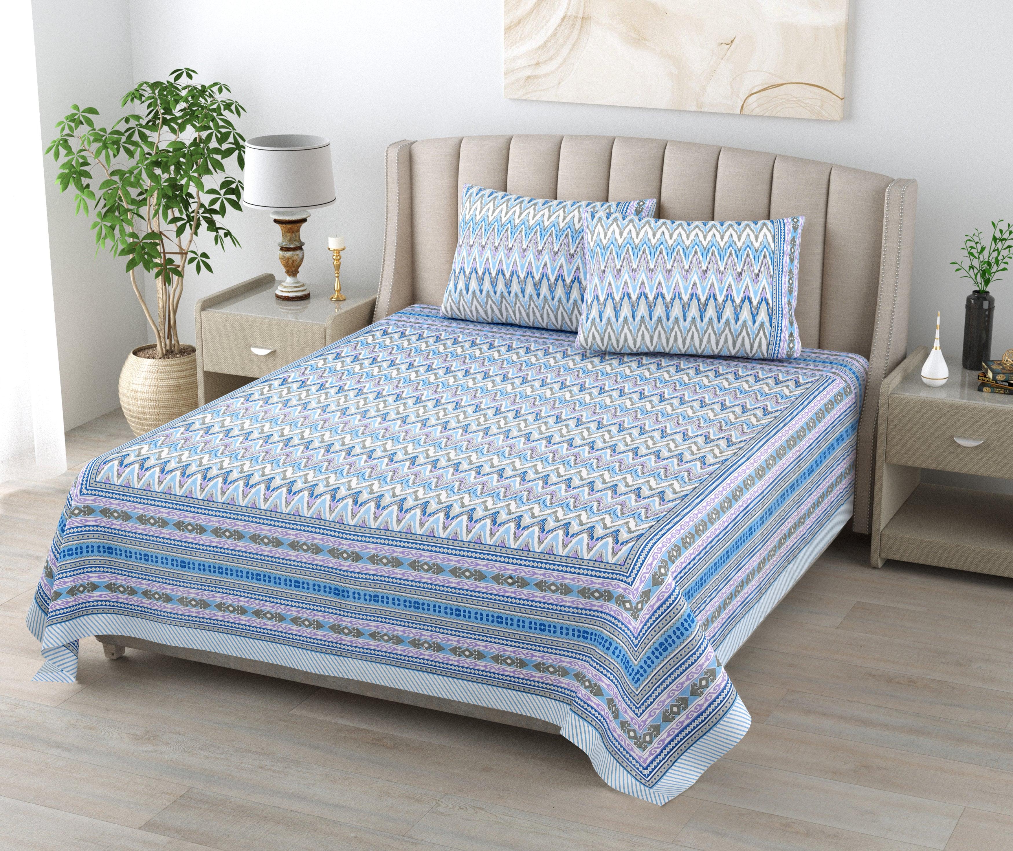 Mahanadi 310 TC Cotton Bed Sheet with 2 Pillow Covers - Printed