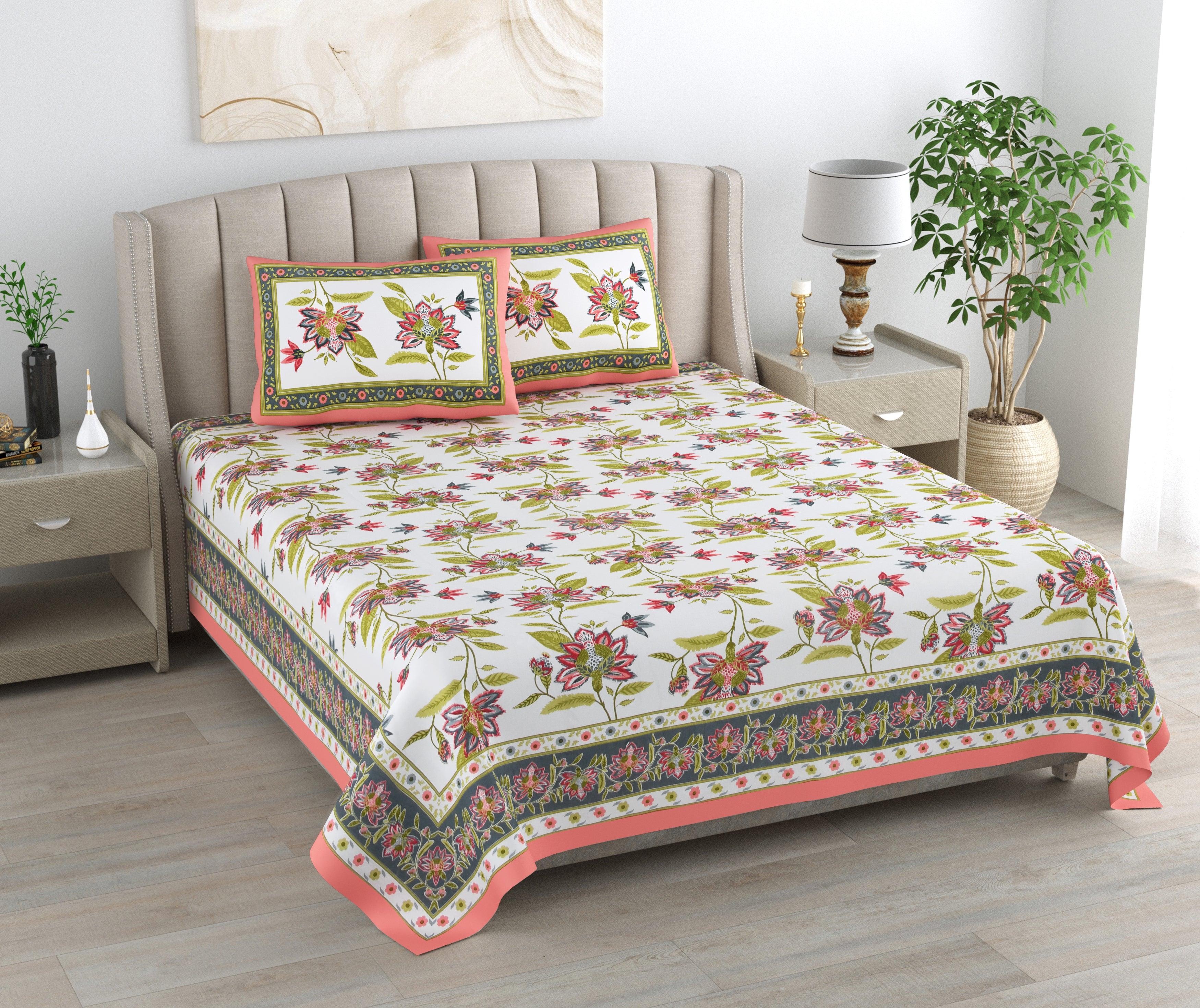 Mahanadi 310 TC Cotton Bed Sheet with 2 Pillow Covers - Printed