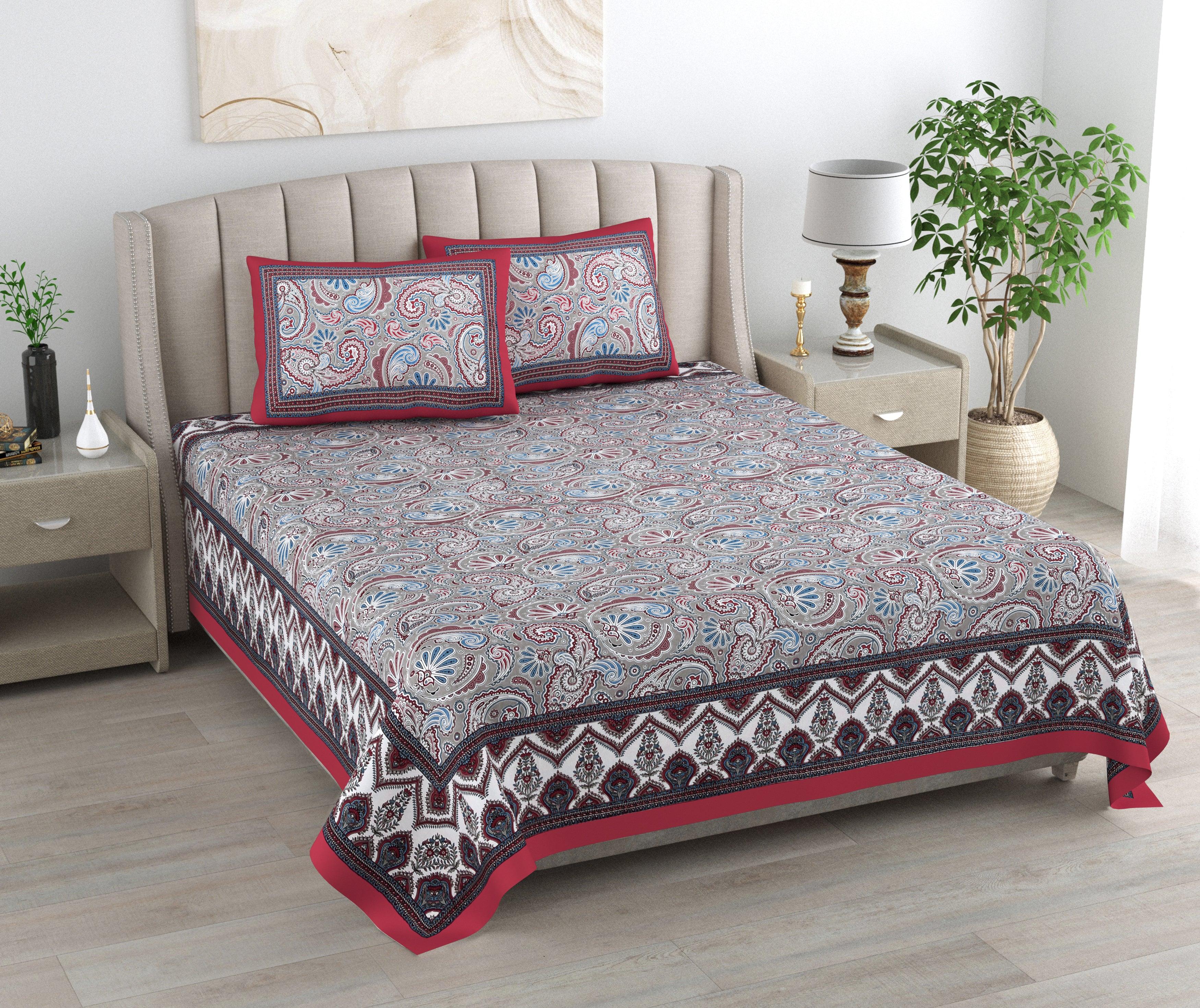 Mahanadi 310 TC Cotton Bed Sheet with 2 Pillow Covers - Printed