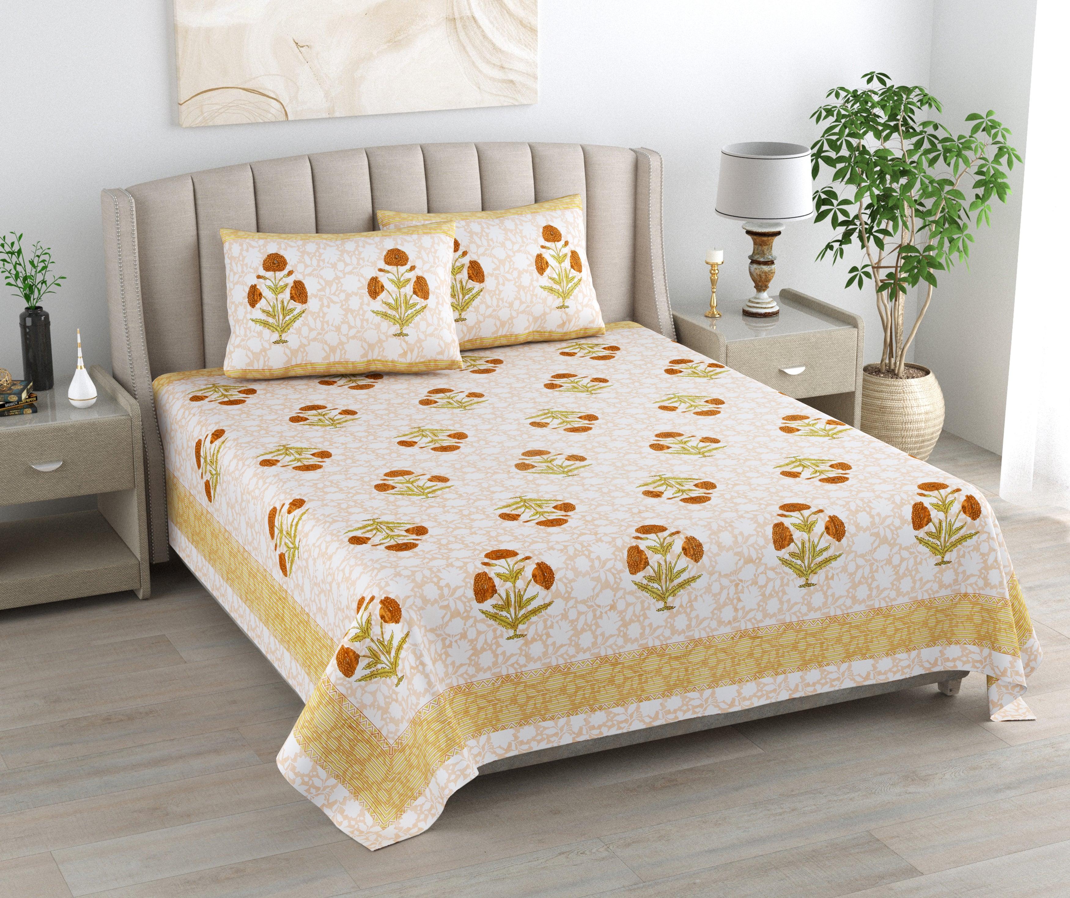 Mahanadi 310 TC Cotton Bed Sheet with 2 Pillow Covers - Printed