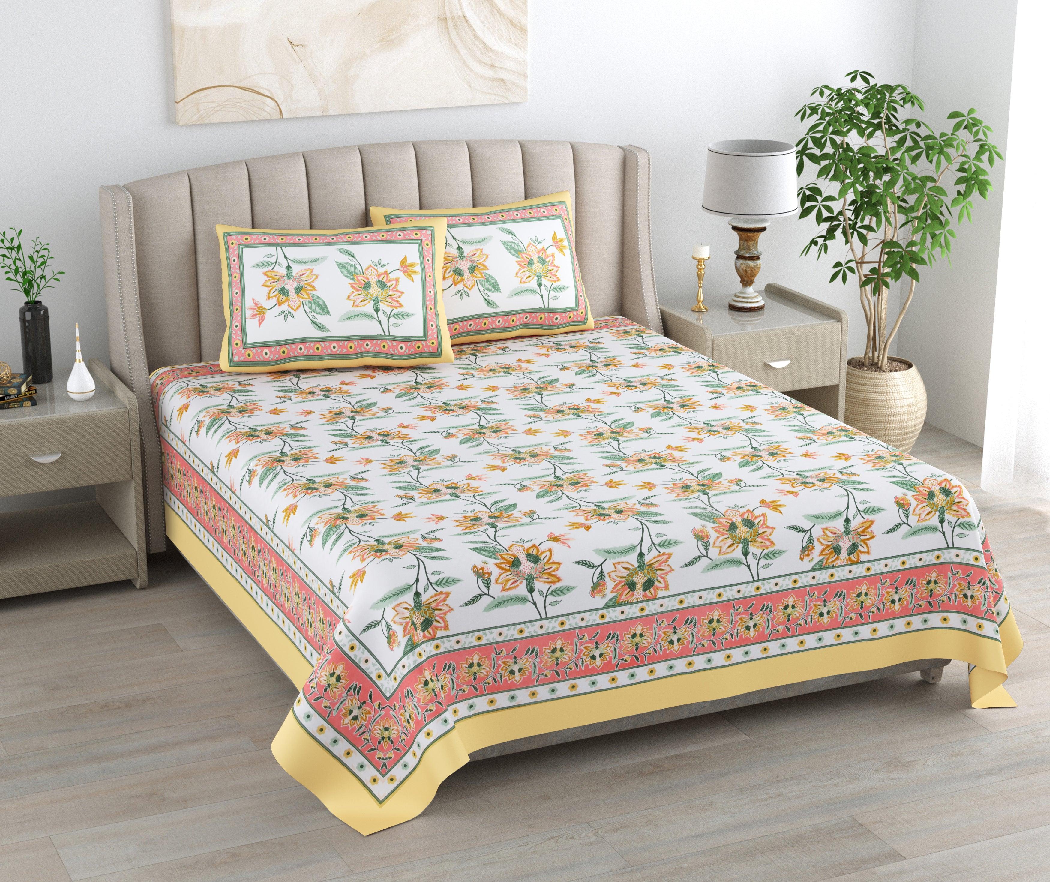 Mahanadi 310 TC Cotton Bed Sheet with 2 Pillow Covers - Printed