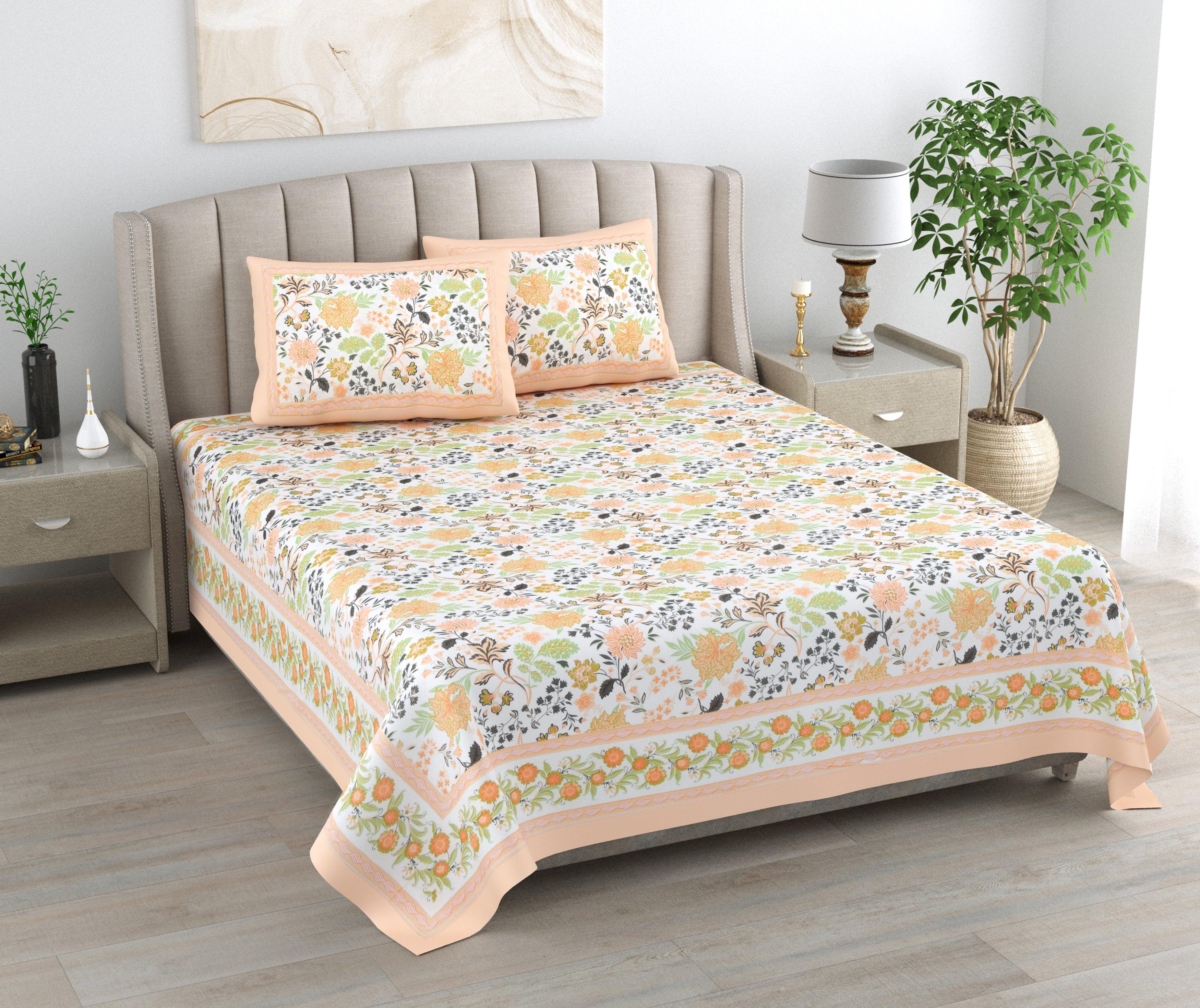 Mahanadi 310 TC Cotton Bed Sheet with 2 Pillow Covers - Printed