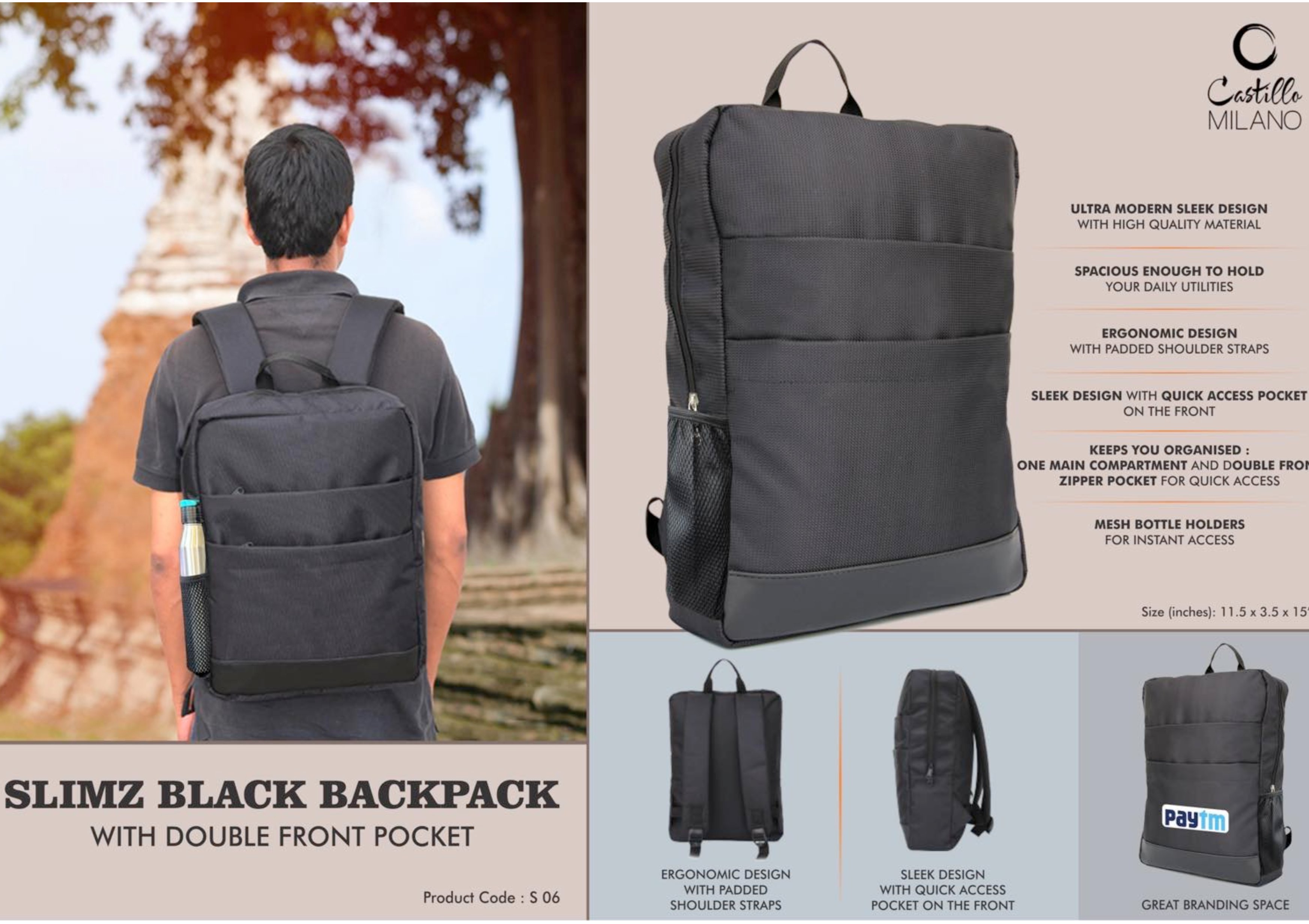 LIMZ BLACK BACKPACK WITH DOUBLE FRONT POCKET