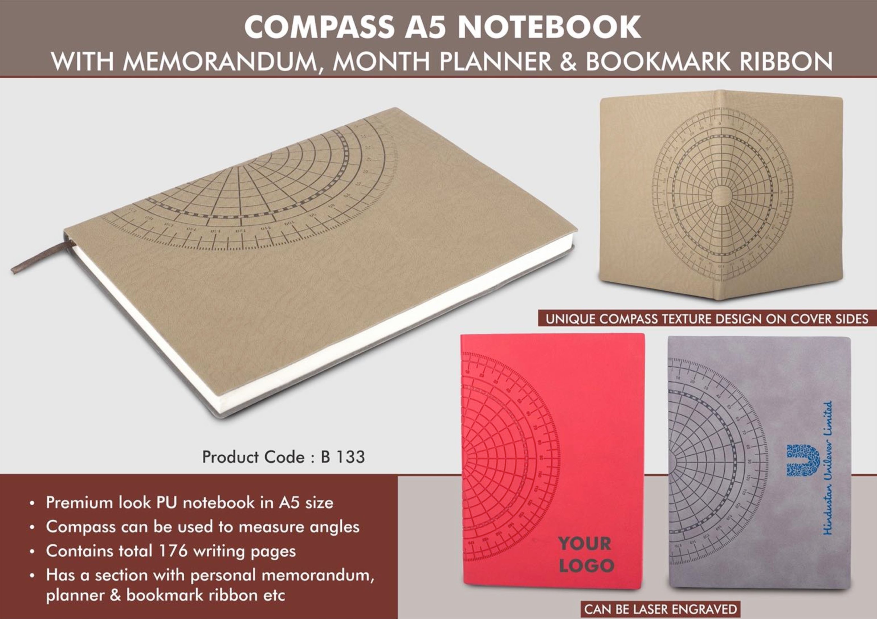 Compass can be used to measure angles
Contains total 176 writing pages
Has a section with personal memorandum,