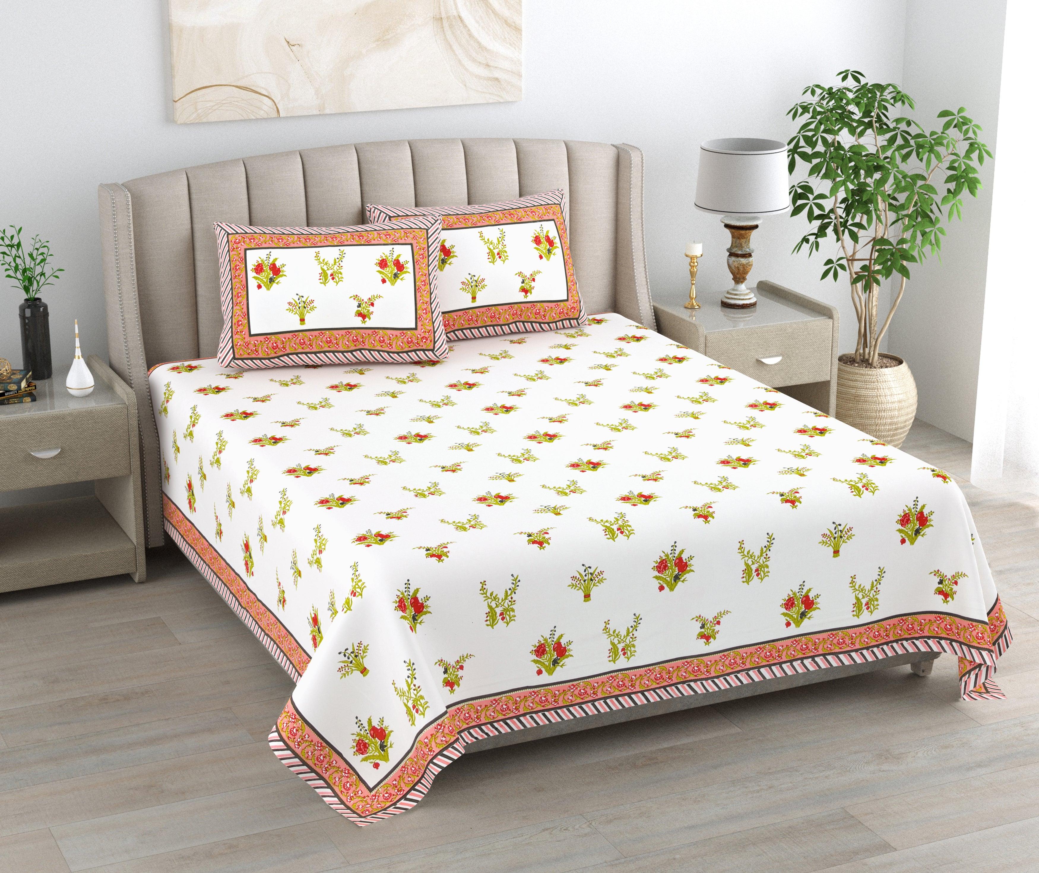 Mahanadi 310 TC Cotton Bed Sheet with 2 Pillow Covers - Printed