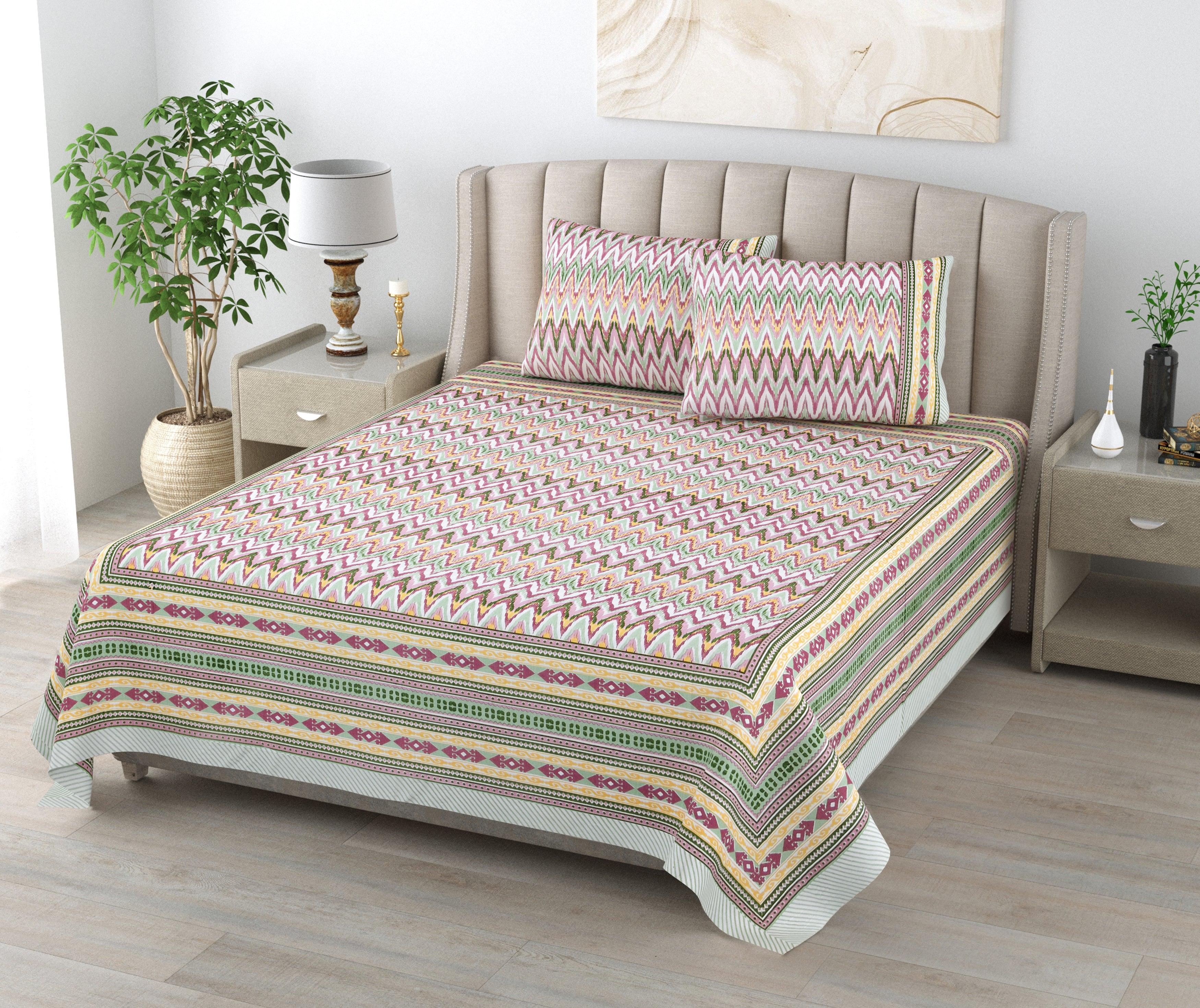 Mahanadi 310 TC Cotton Bed Sheet with 2 Pillow Covers - Printed