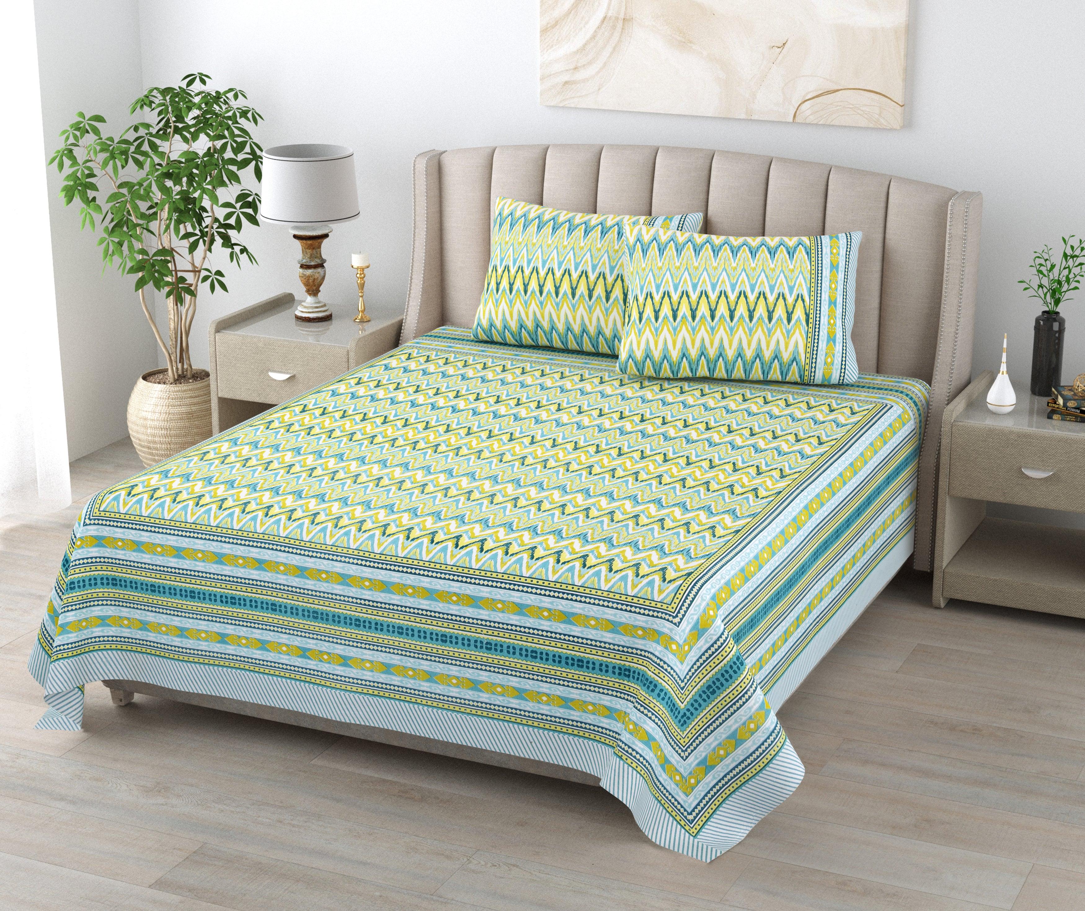 Mahanadi 310 TC Cotton Bed Sheet with 2 Pillow Covers - Printed