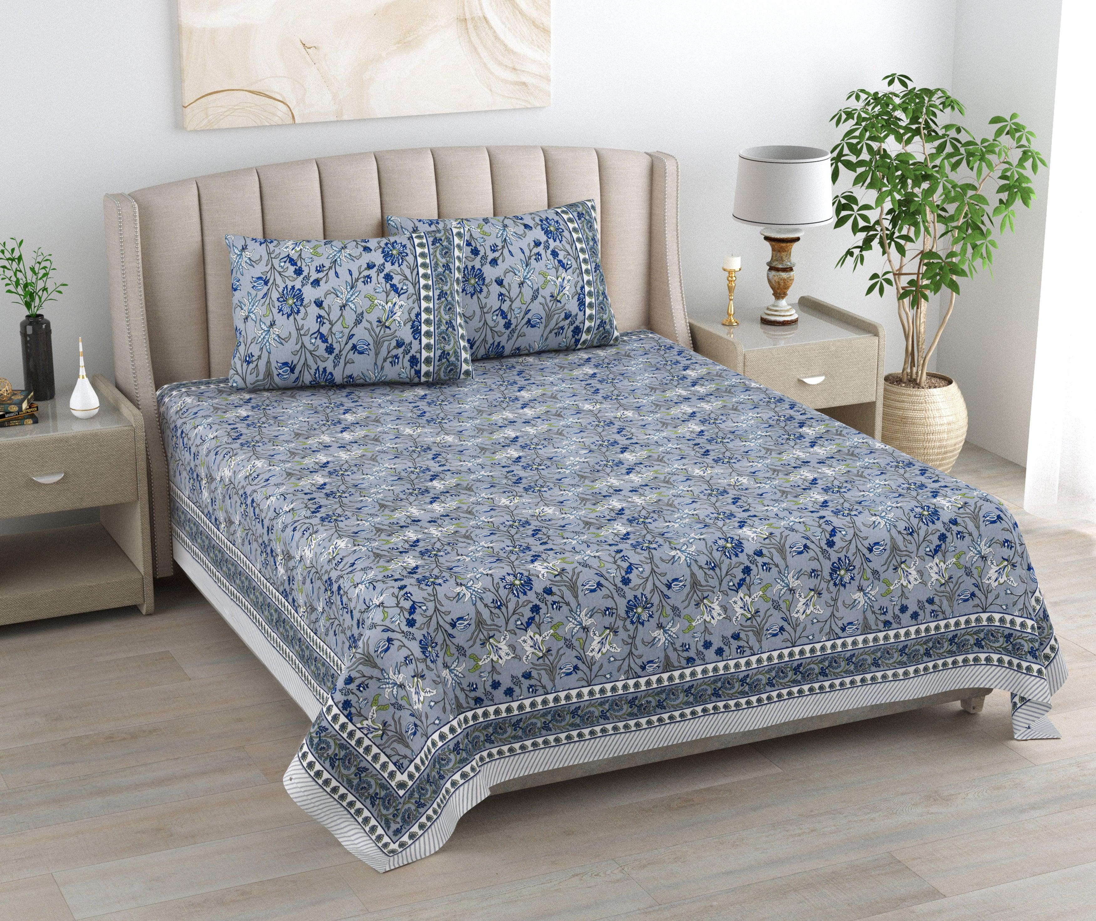 Mahanadi 310 TC Cotton Bed Sheet with 2 Pillow Covers - Printed