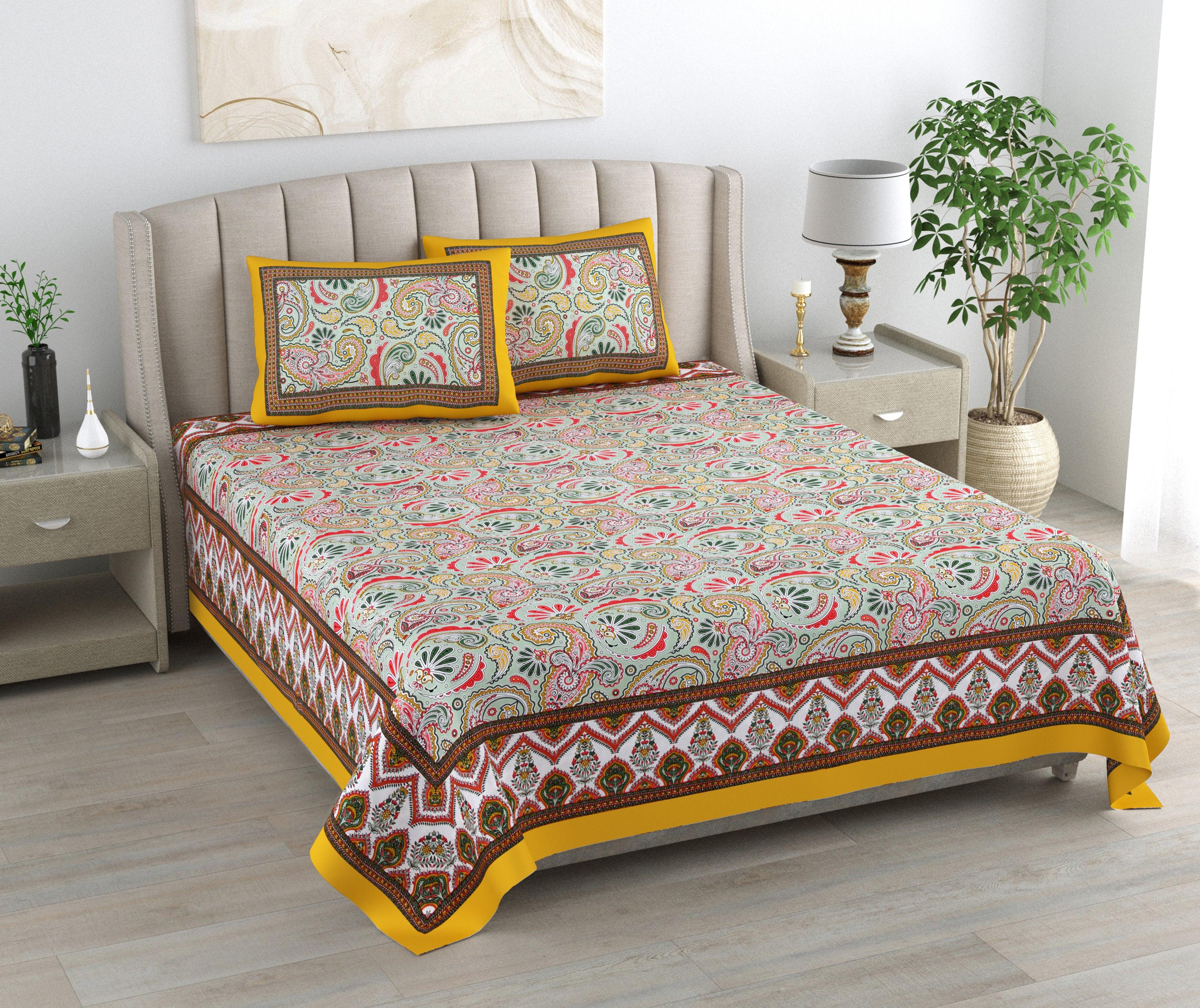 Mahanadi 310 TC Cotton Bed Sheet with 2 Pillow Covers - Printed
