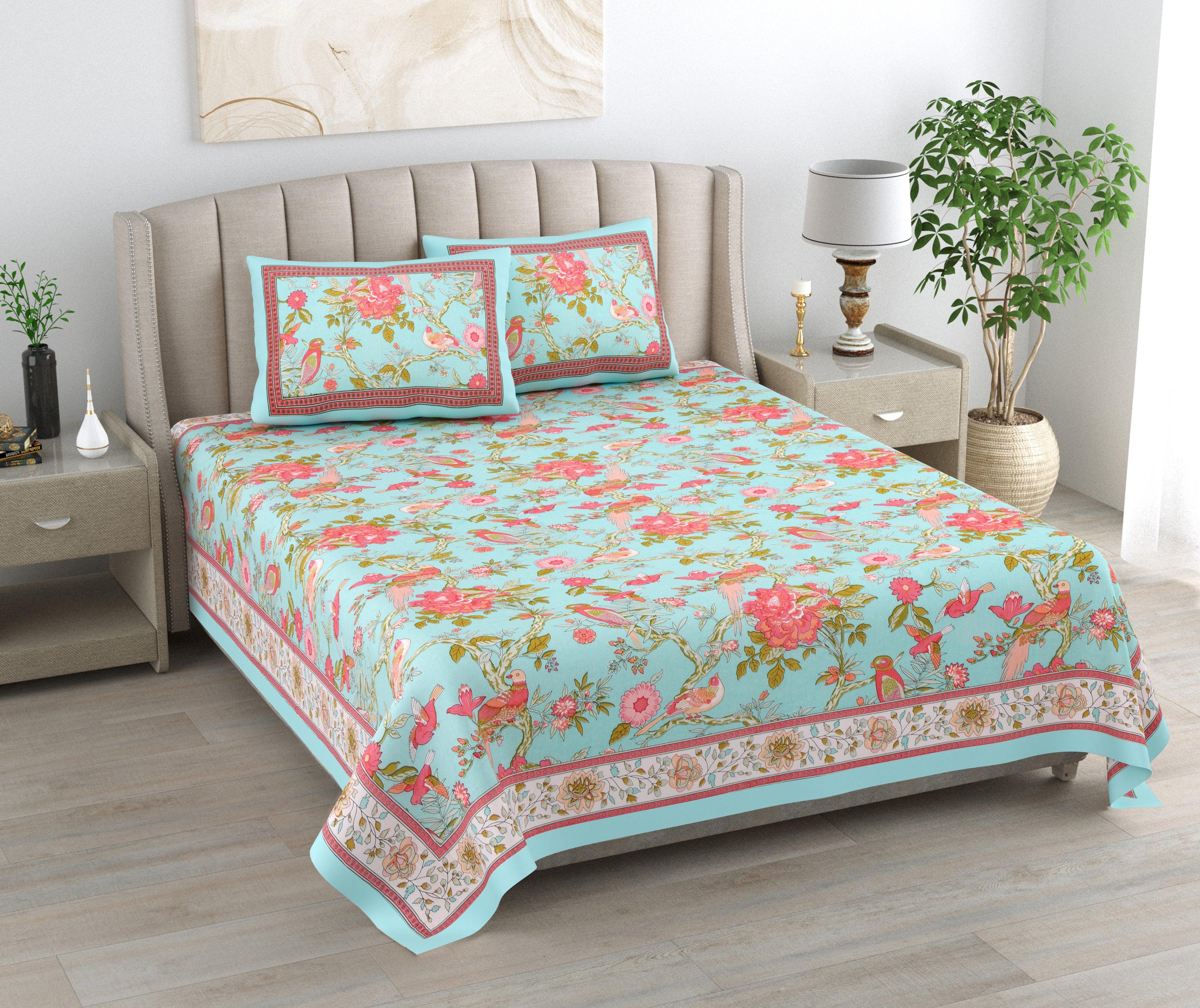 Mahanadi 310 TC Cotton Bed Sheet with 2 Pillow Covers - Printed