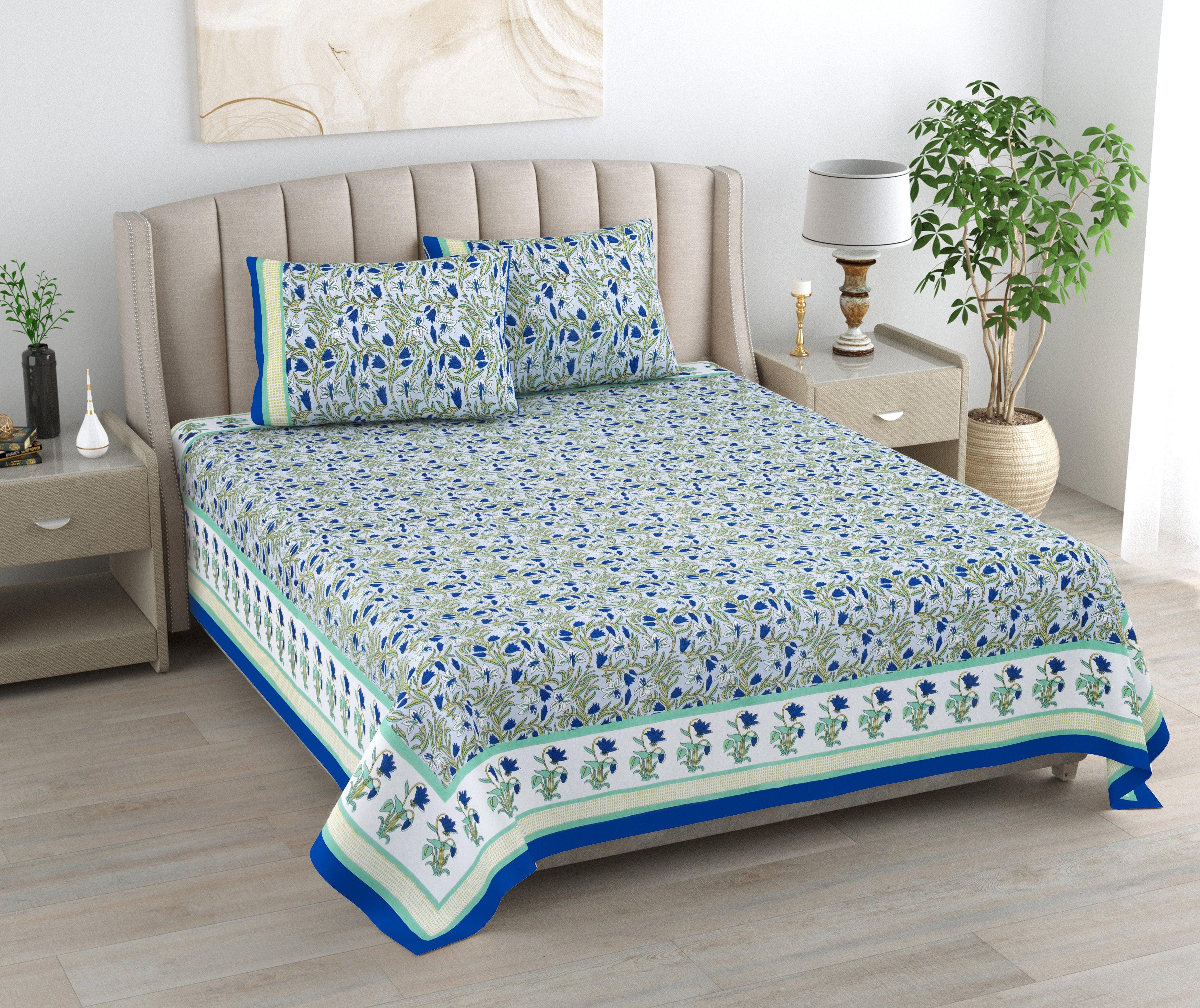 Mahanadi 310 TC Cotton Bed Sheet with 2 Pillow Covers - Printed