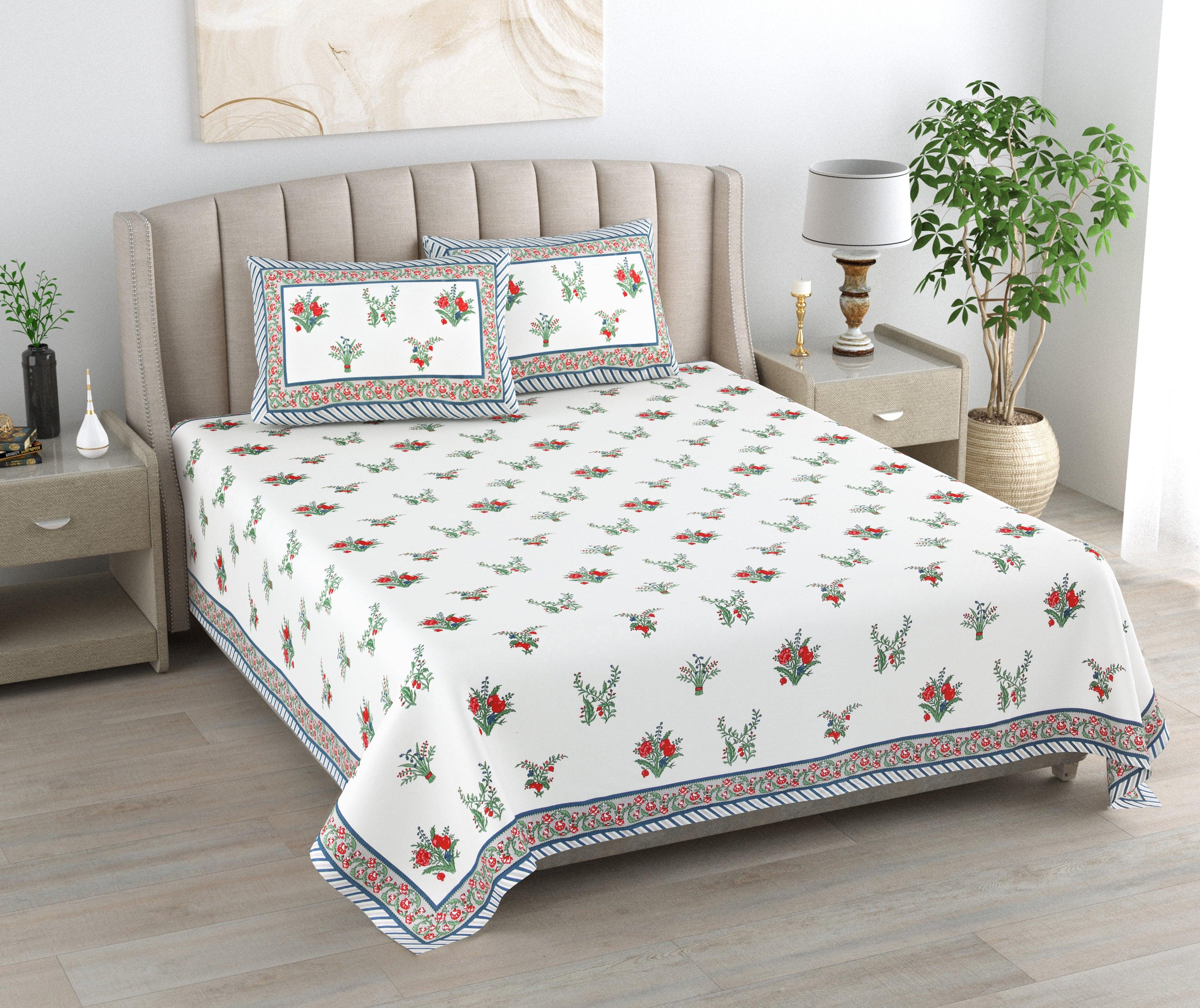 Mahanadi 310 TC Cotton Bed Sheet with 2 Pillow Covers - Printed