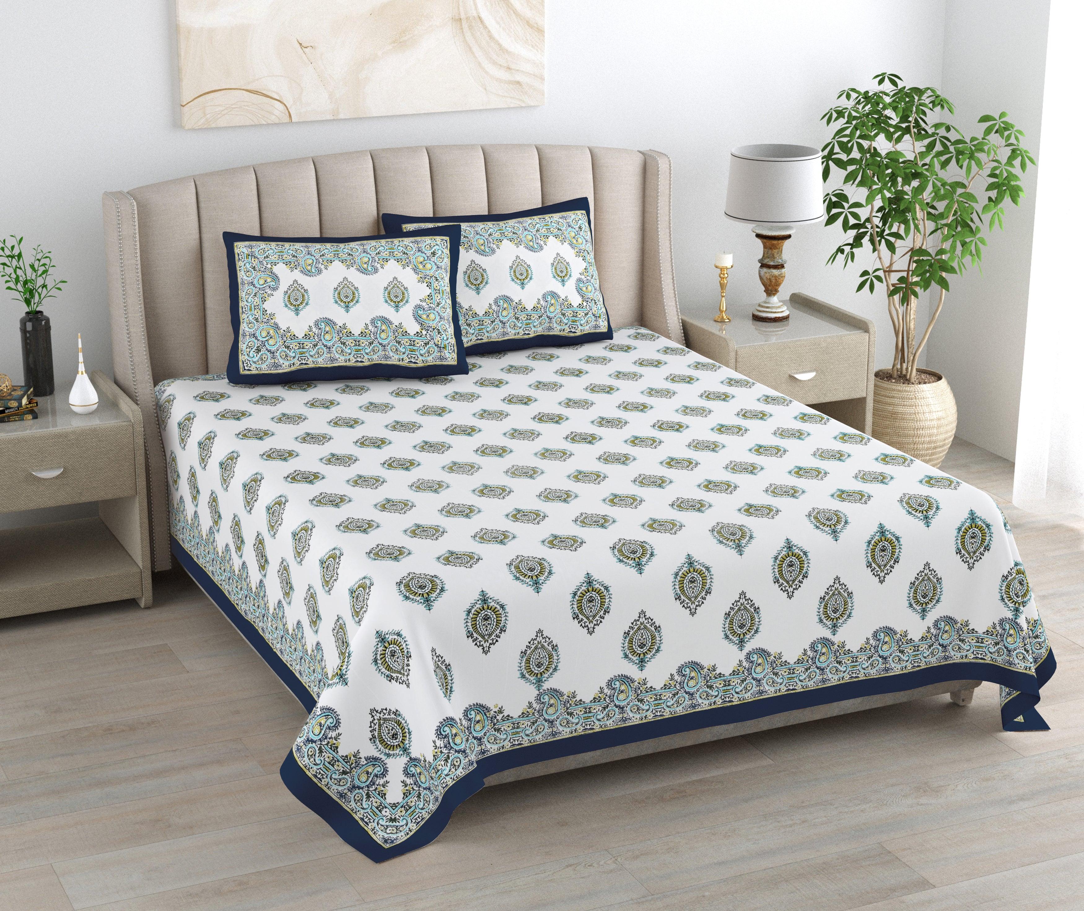 Mahanadi 310 TC Cotton Bed Sheet with 2 Pillow Covers - Printed