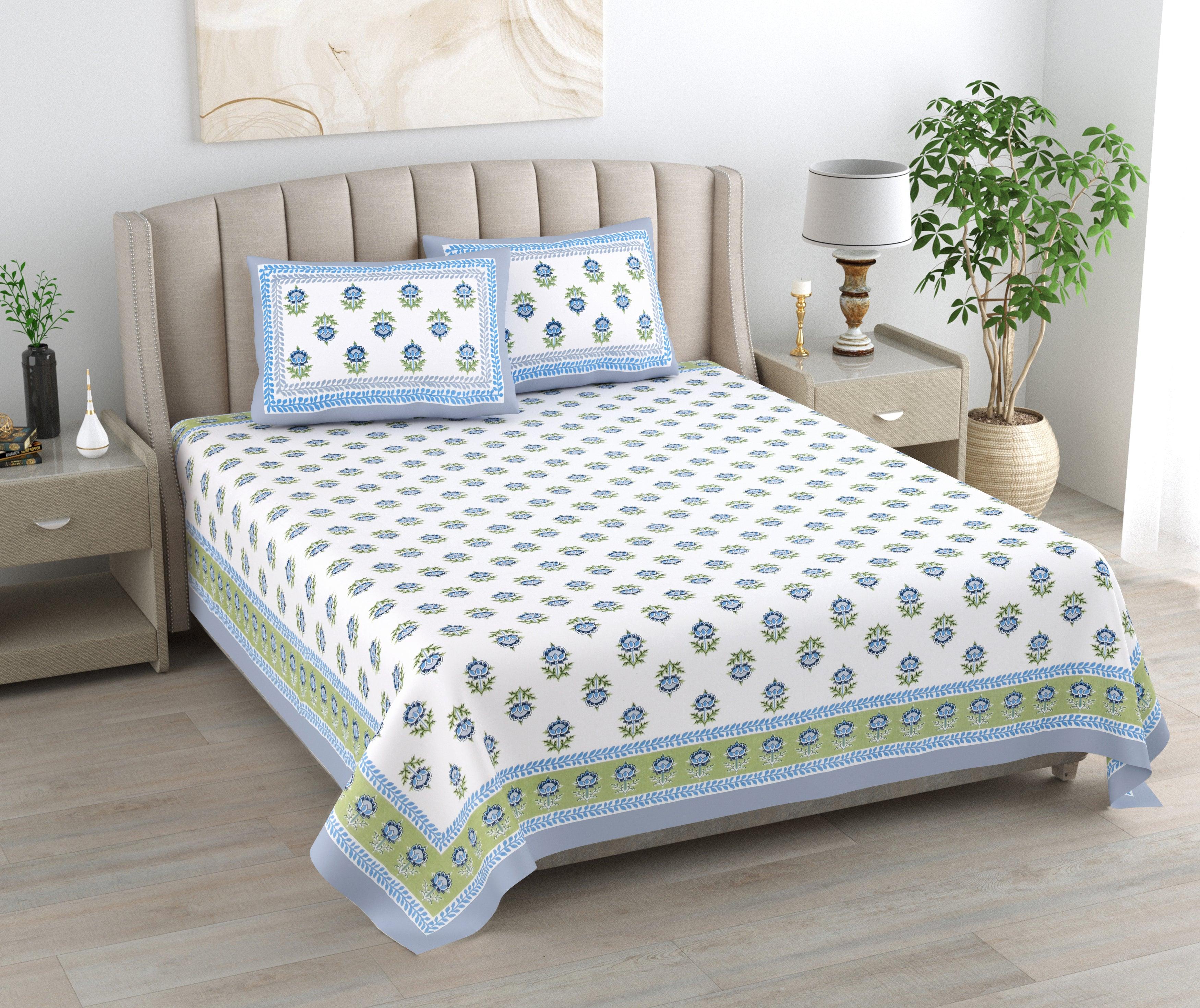 Mahanadi 310 TC Cotton Bed Sheet with 2 Pillow Covers - Printed