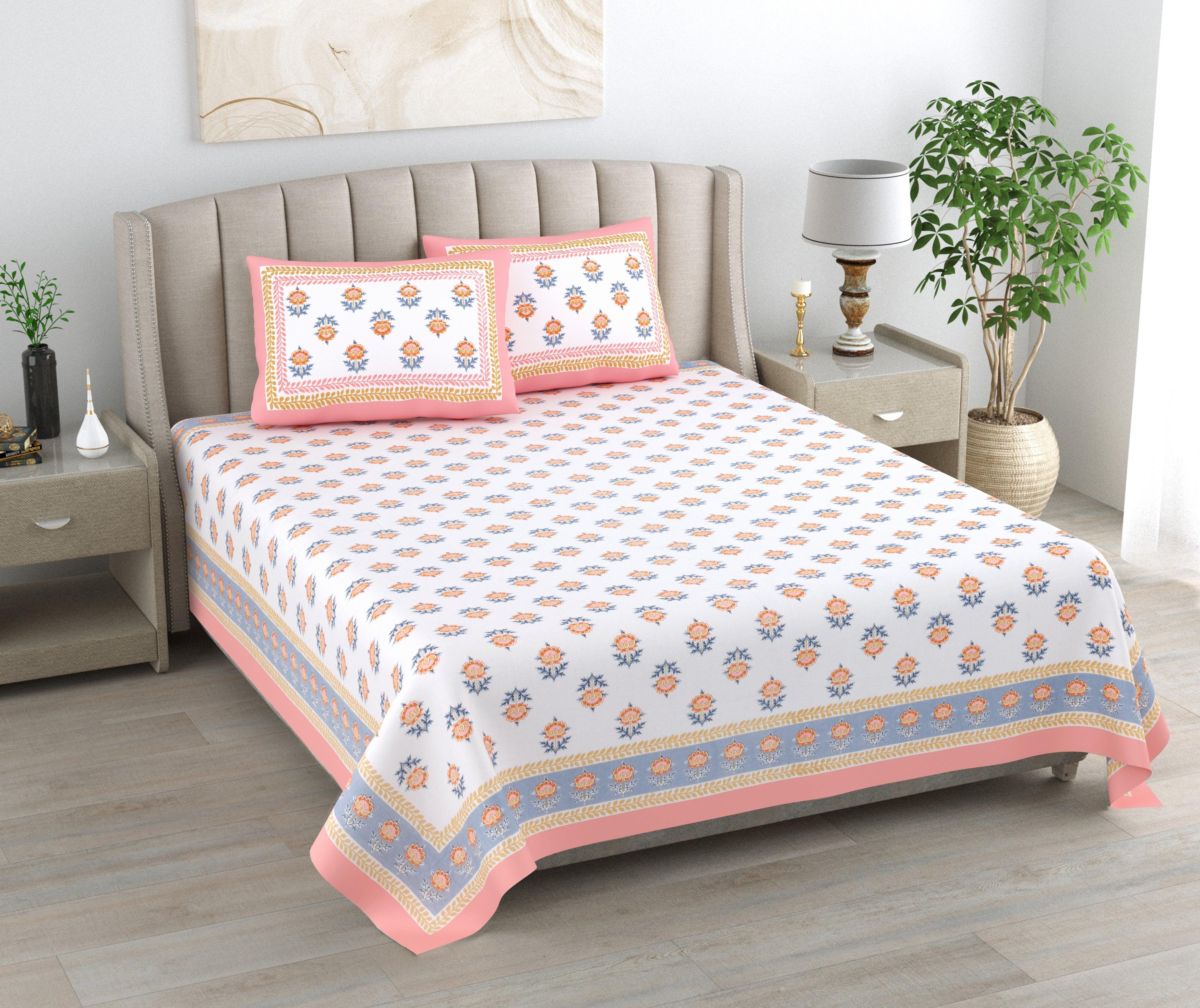 Mahanadi 310 TC Cotton Bed Sheet with 2 Pillow Covers - Printed