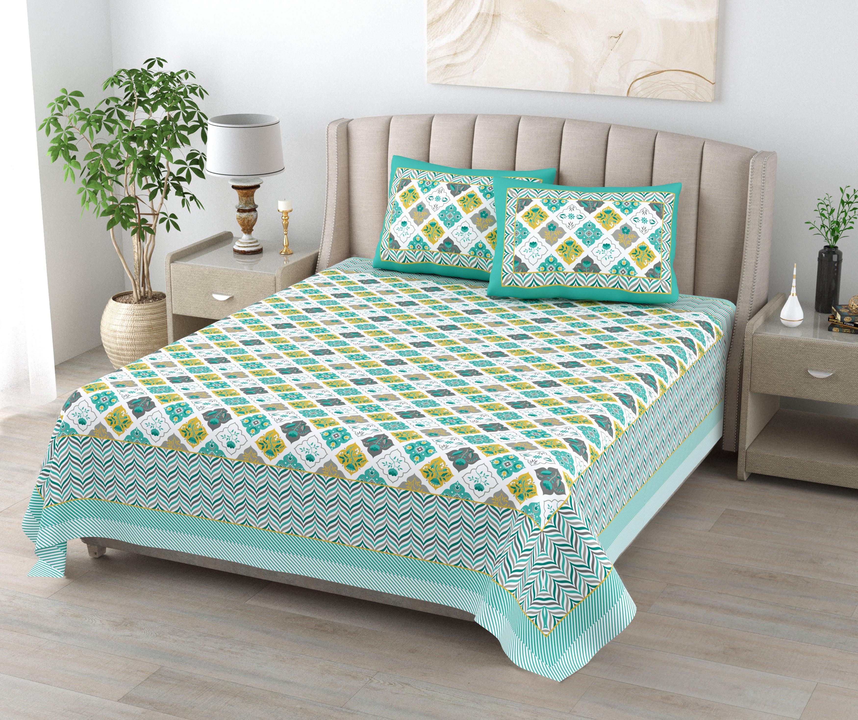 Mahanadi 310 TC Cotton Bed Sheet with 2 Pillow Covers - Printed