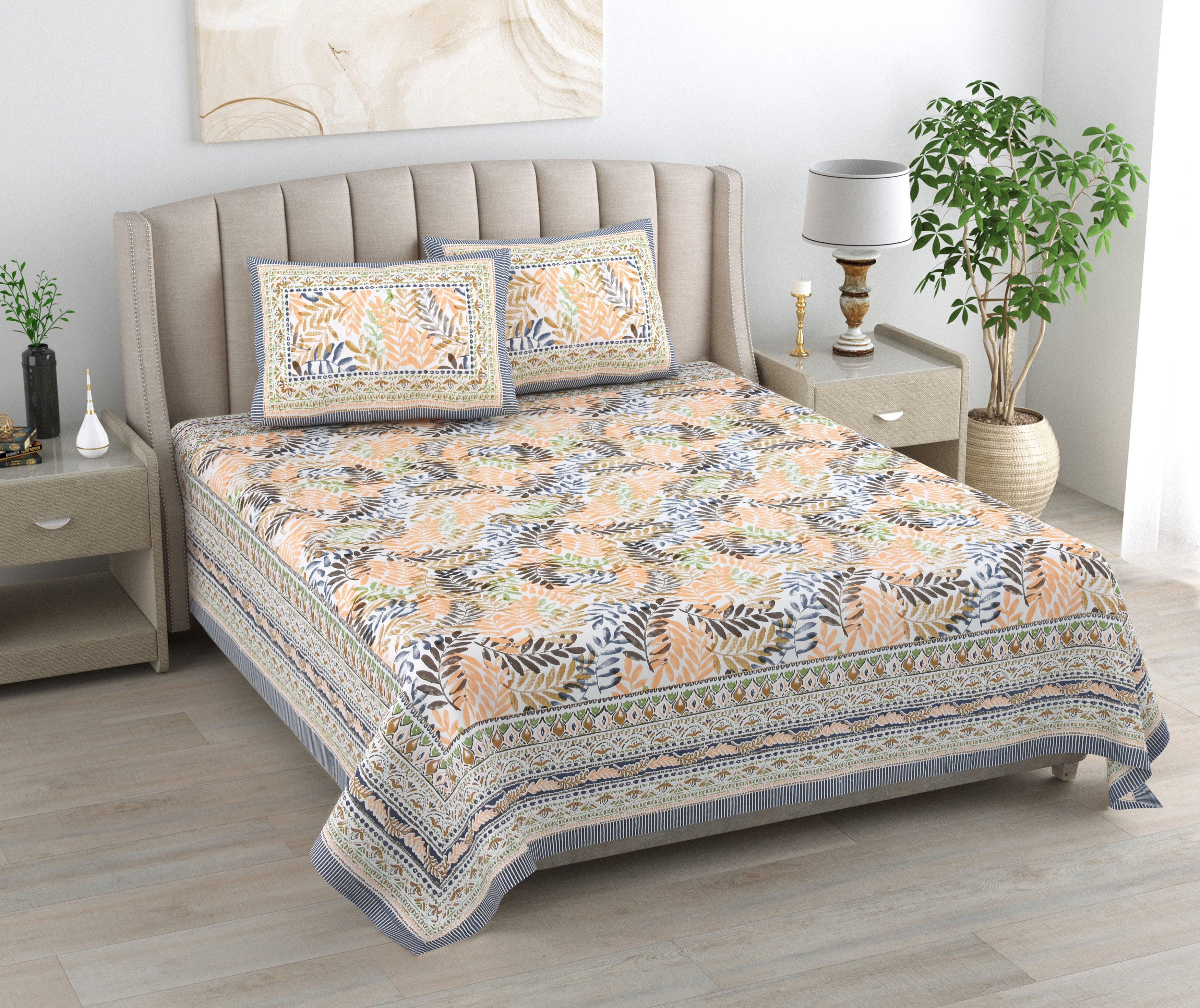 Mahanadi 310 TC Cotton Bed Sheet with 2 Pillow Covers - Printed