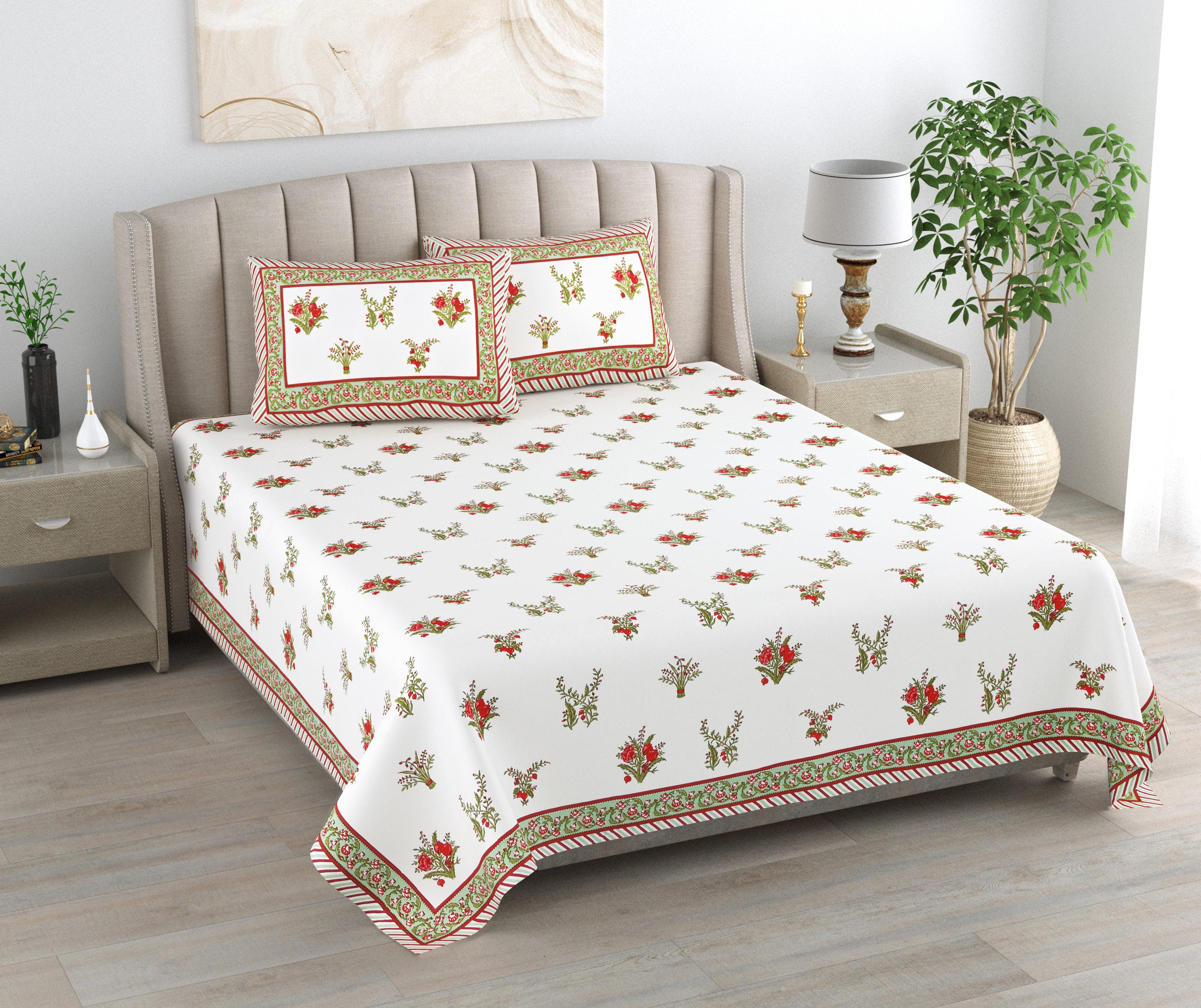 Mahanadi 310 TC Cotton Bed Sheet with 2 Pillow Covers - Printed