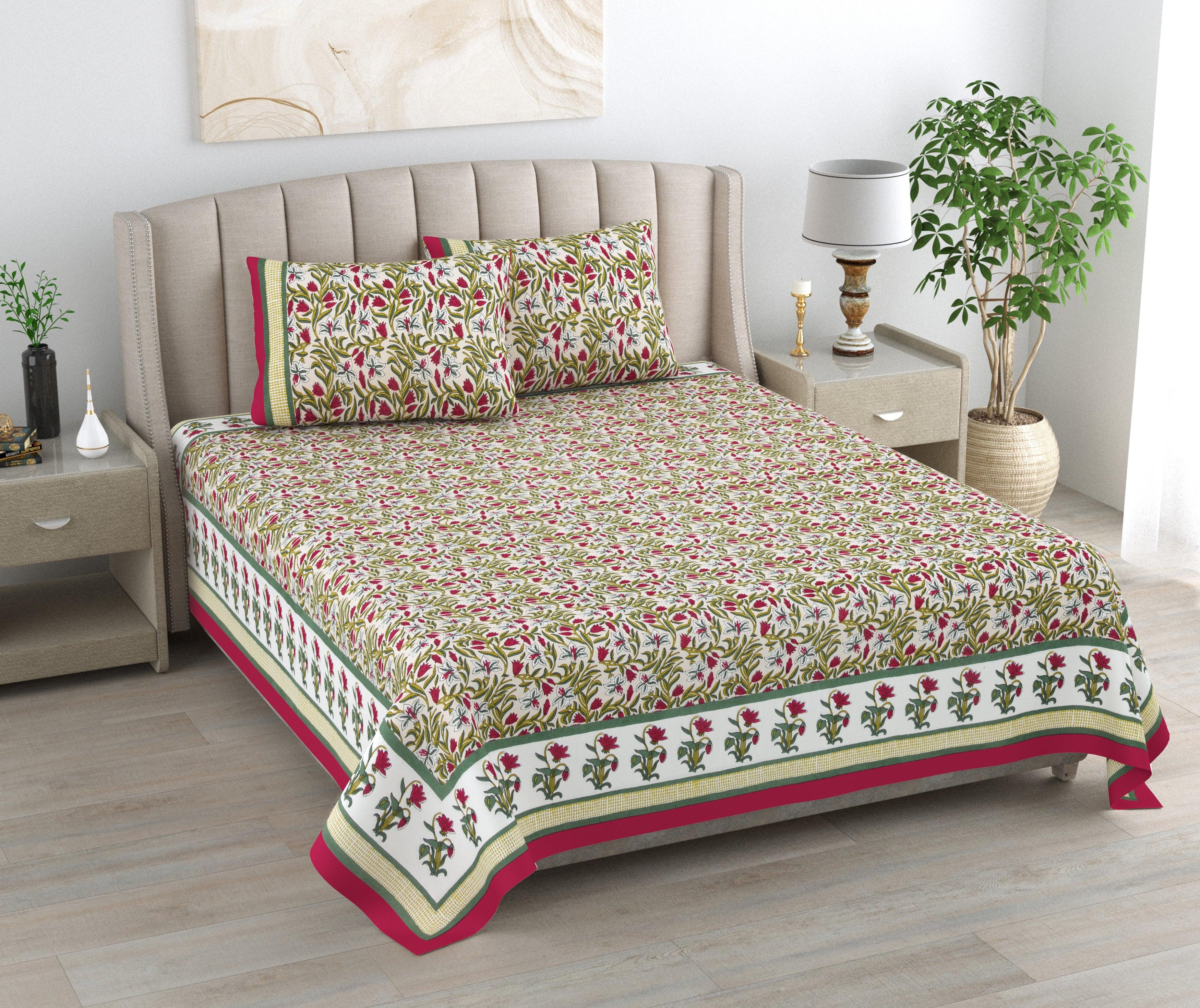 Mahanadi 310 TC Cotton Bed Sheet with 2 Pillow Covers - Printed