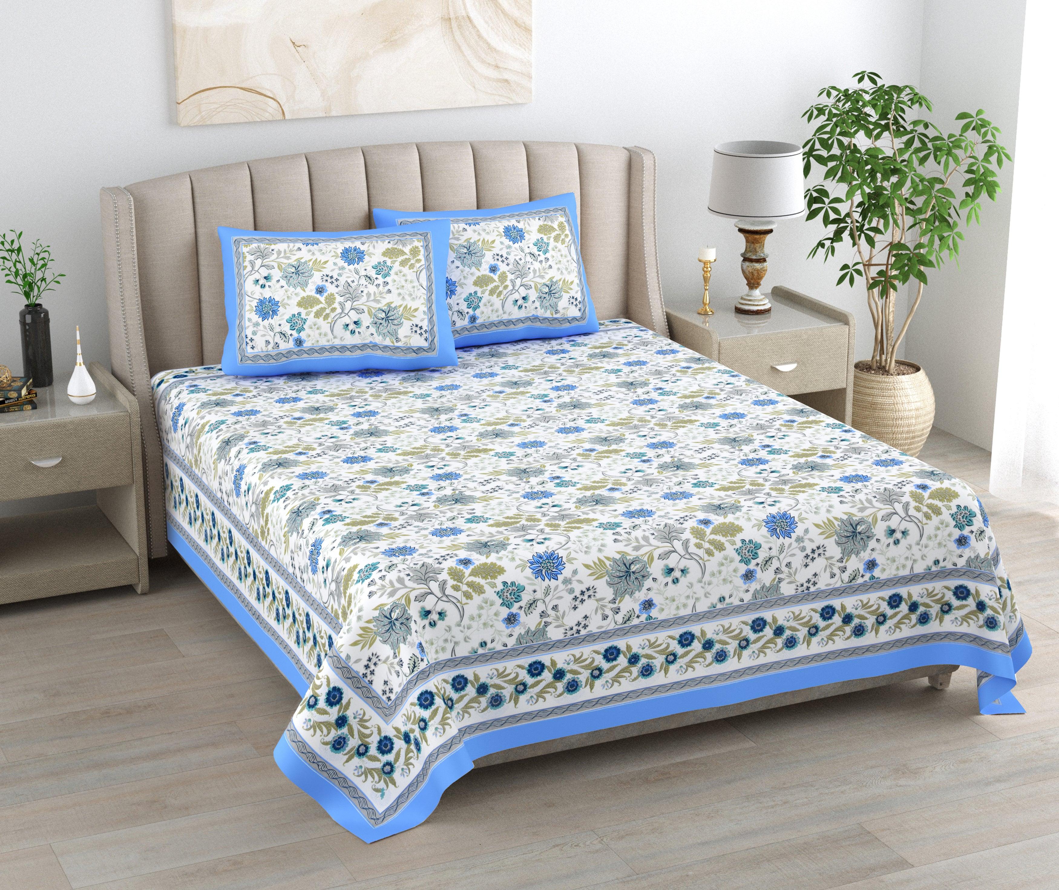 Mahanadi 310 TC Cotton Bed Sheet with 2 Pillow Covers - Printed