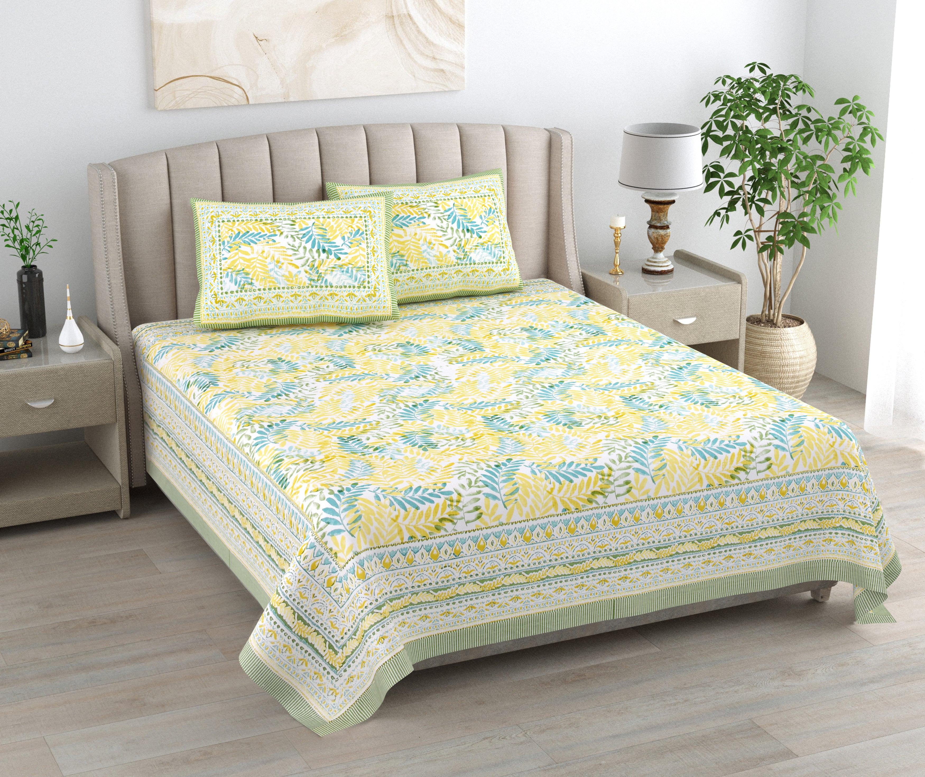 Mahanadi 310 TC Cotton Bed Sheet with 2 Pillow Covers - Printed