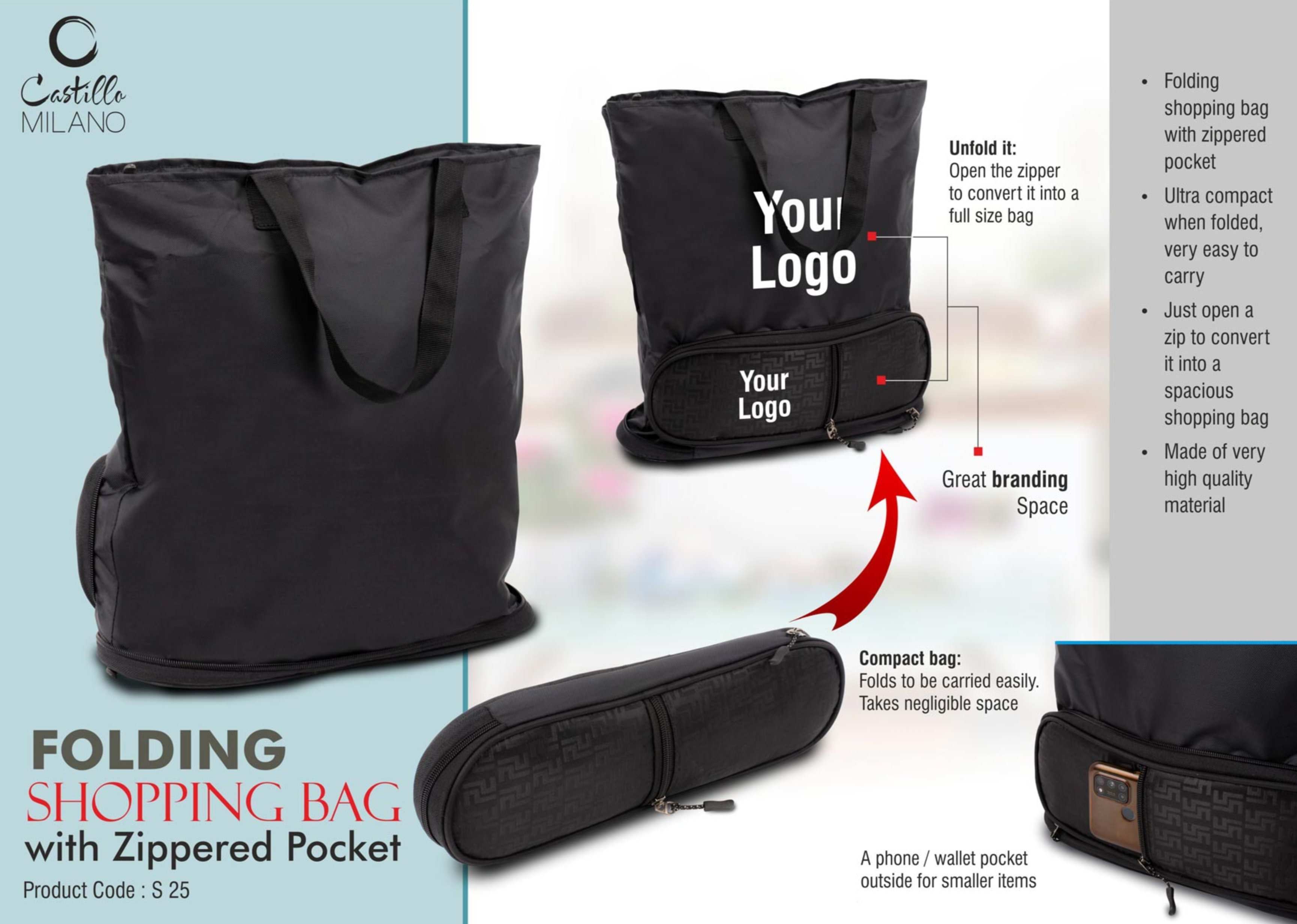 SHOPPING BAG with Zippered Pocket