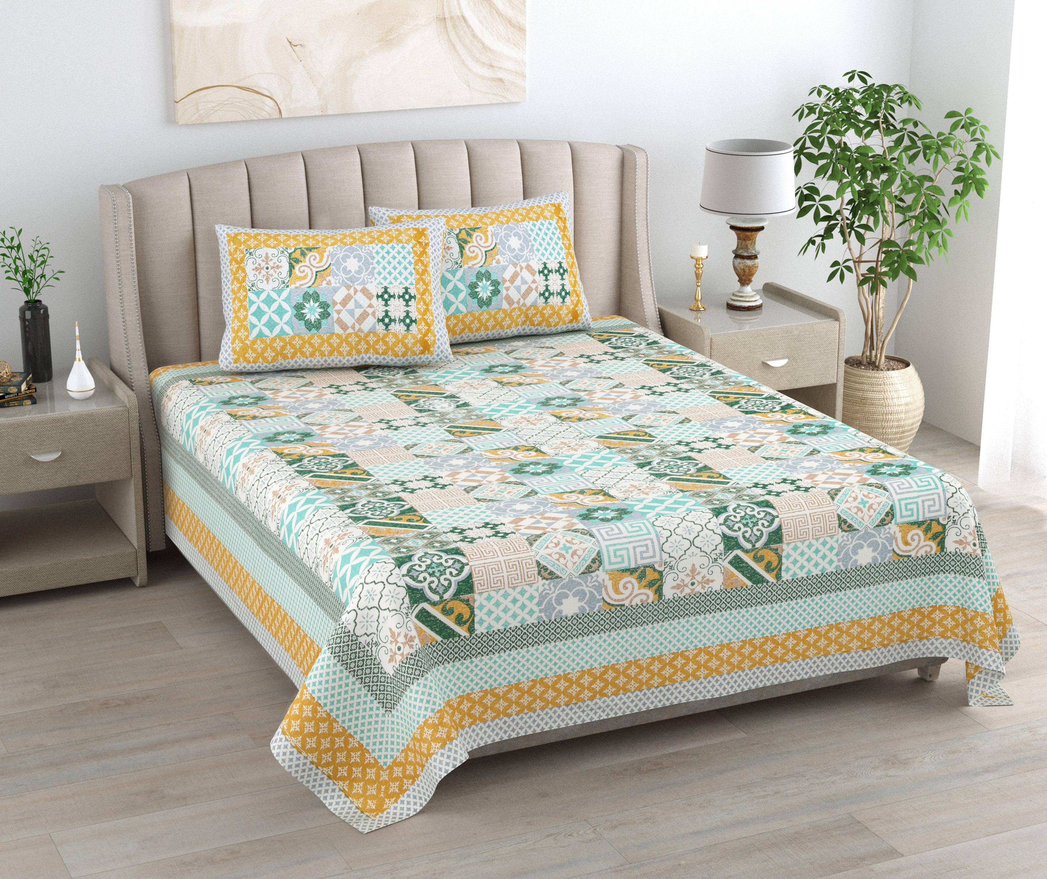 Mahanadi 310 TC Cotton Bed Sheet with 2 Pillow Covers - Printed