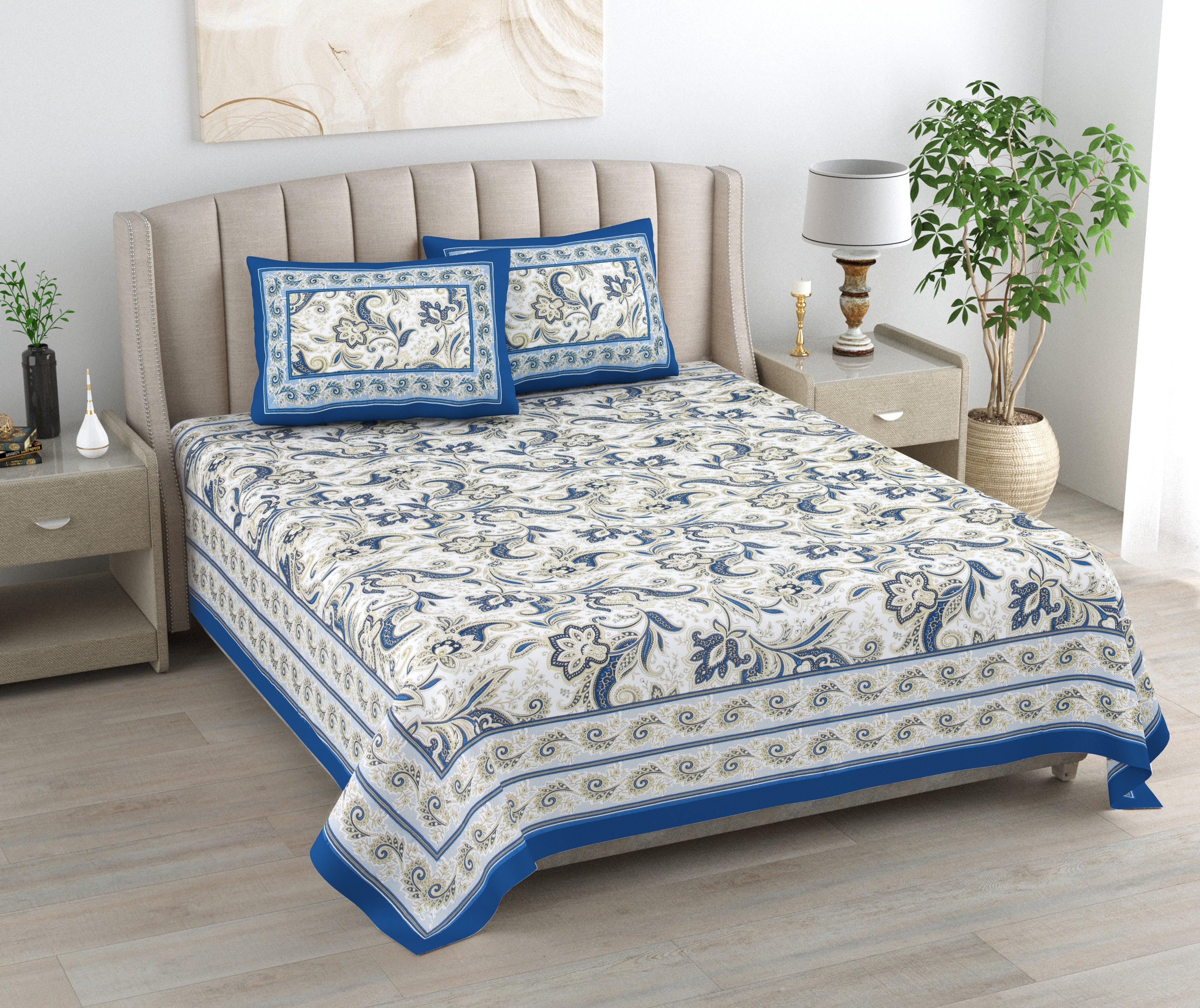 Mahanadi 310 TC Cotton Bed Sheet with 2 Pillow Covers - Printed